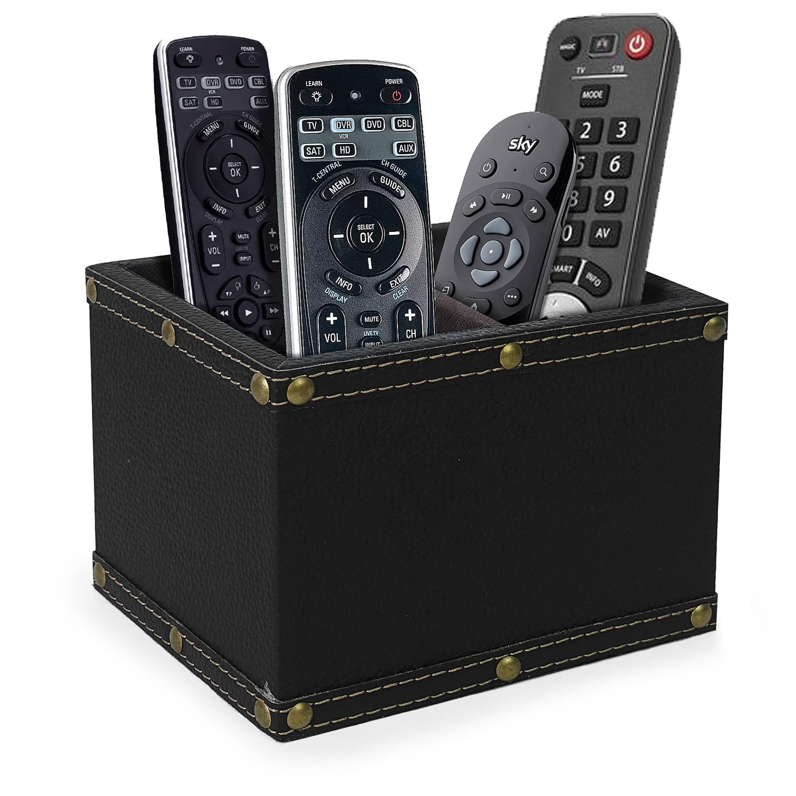 2 Slots Wood Remote Control Holder Storage Box Black