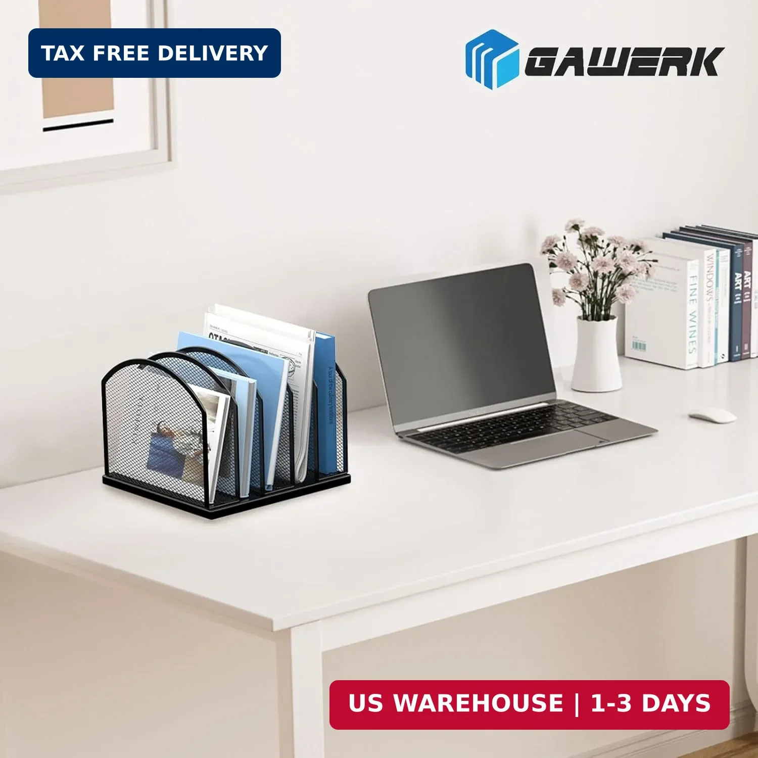 Gawerk 5-Section Vertical Desktop Organizer, 5-Section Mesh File Folder Stand So