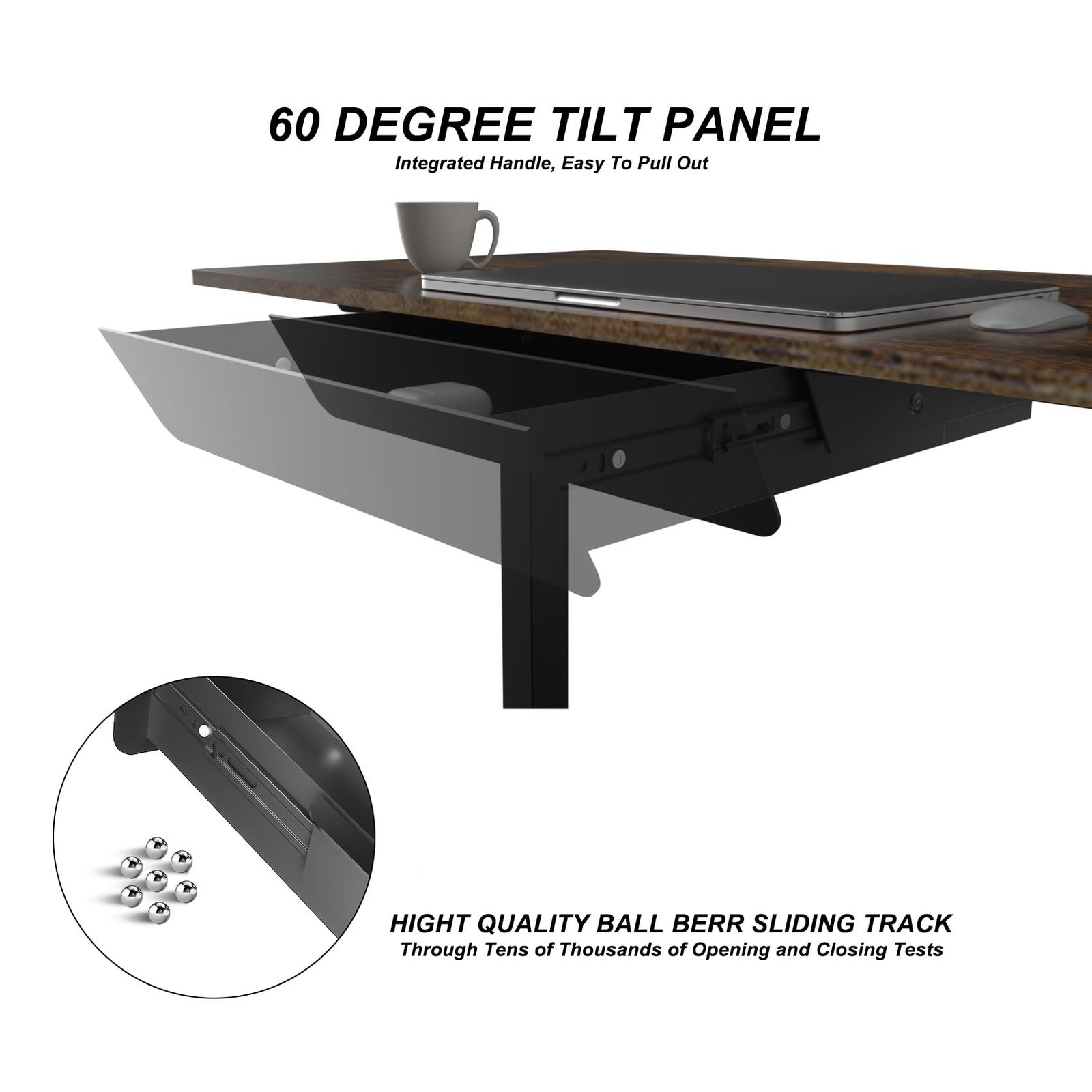 Under Desk Mounted Sliding Drawer with 60 Degree Tilt Panel to Pull Out, 15”…