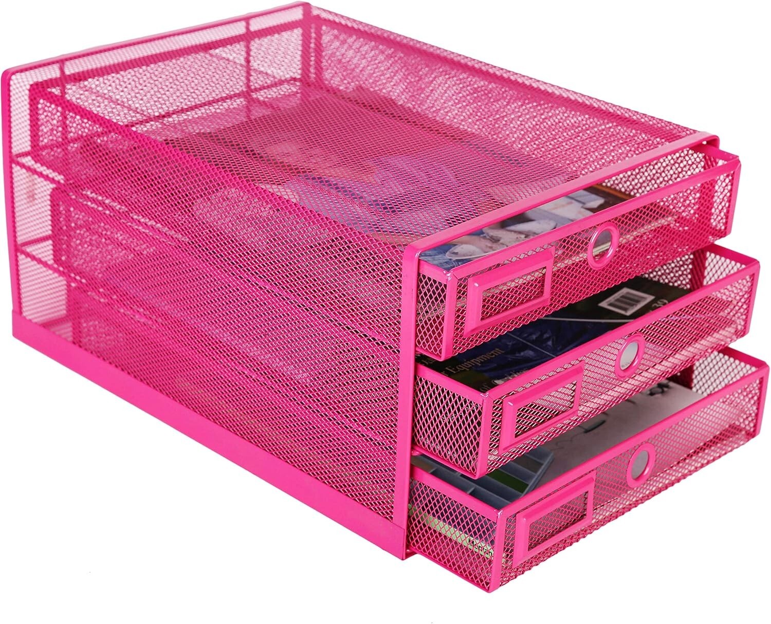 Sleek Gold Desk Organizer with 3 Pull-Out Drawers for Efficient Document Storage