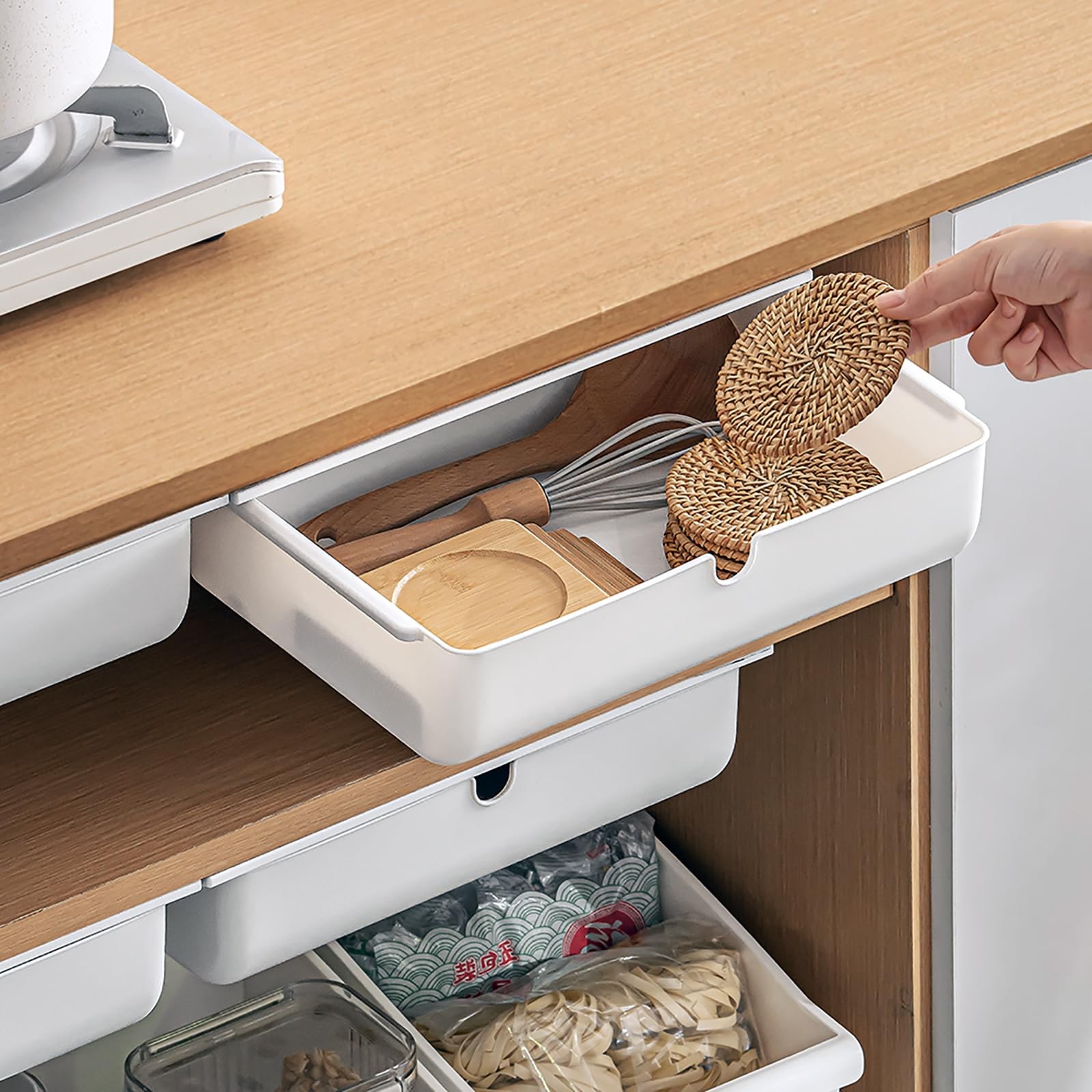 Under Desk Drawer Large Medium Hidden SelfAdhesive Organizers White 2 PCS