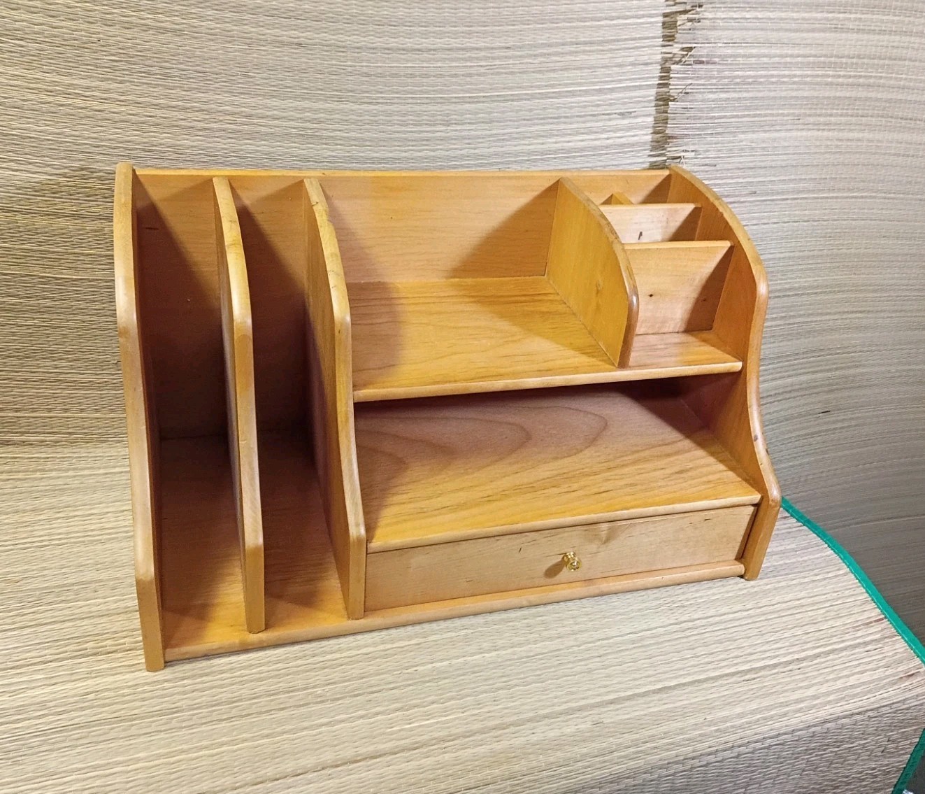 Vintage Wooden Desk Top Organizer With Drawer Solid Oakwood