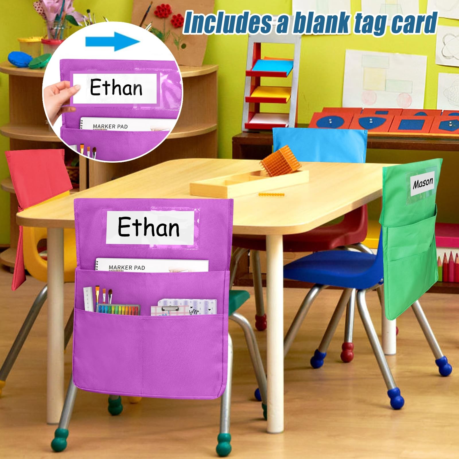 SDFGHG Chair Pockets Bright Colors 2 Large Pockets for Kids School 12 Pack
