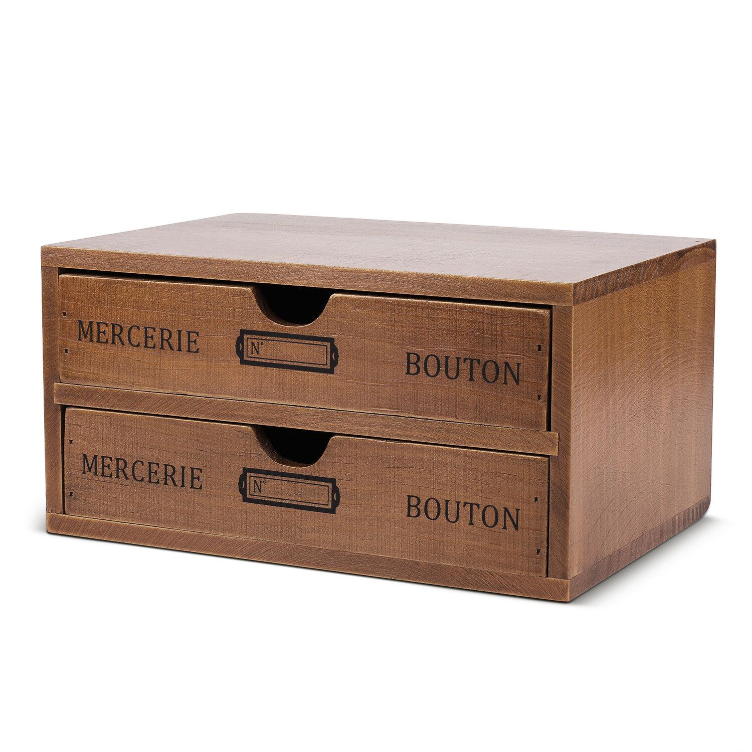 2-Tier Wooden Desktop Office Supplies Organizer Cabinet w/ 2 Storage Drawers Set