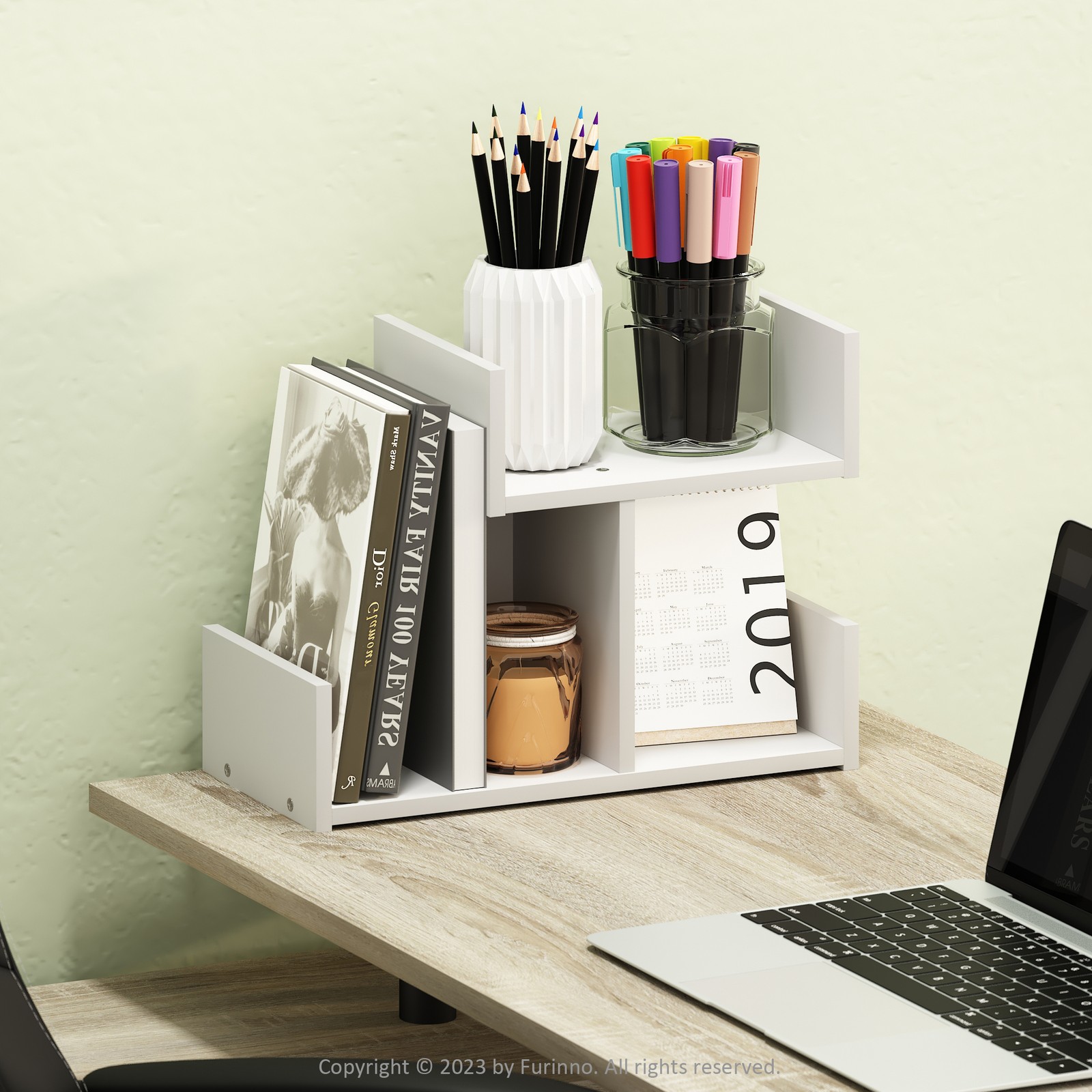 Furinno HERMITE Wooden Desktop Bookshelf Storage Organizer for Home and White