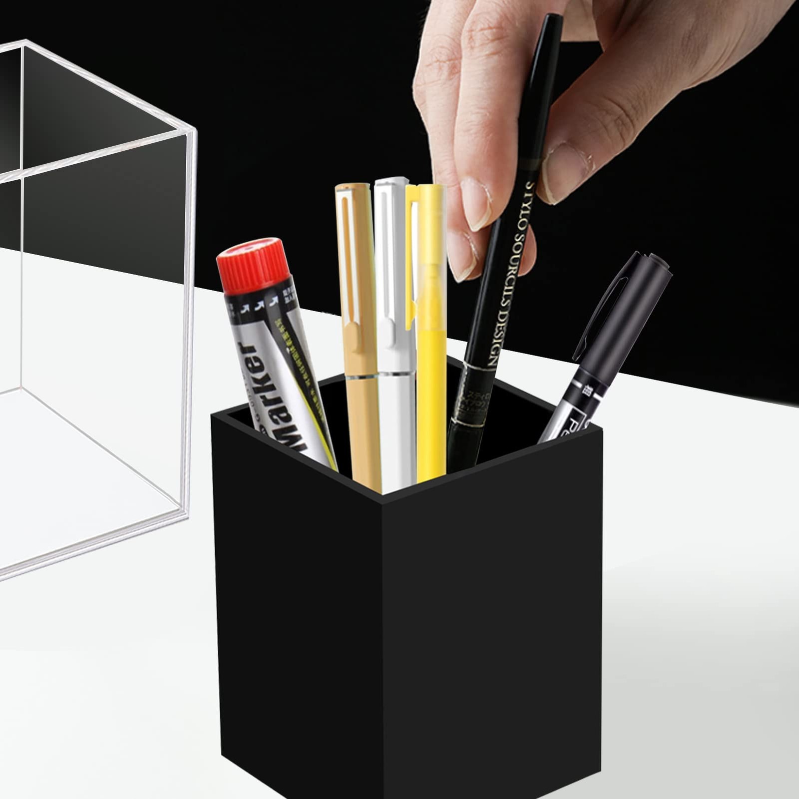 Ptaedex 2 Pack Acrylic Pen Pencil Holder, Black 3 x 3 x 3.94 inch,