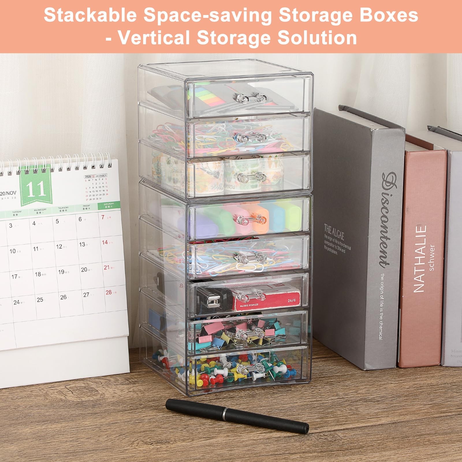 BTSKY Clear Acrylic Storage Organizer with Drawers, 3-layer, Transparent