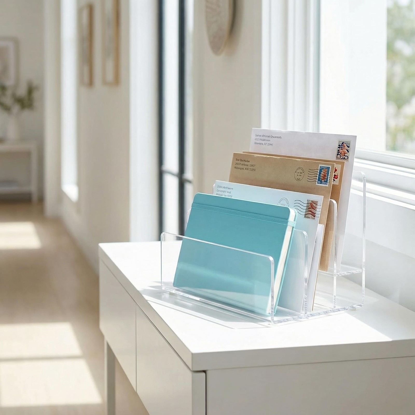 Clear Acrylic File Holder, 3 Sections Vertical Desktop Organizer, 9 x 6.5 x 6…
