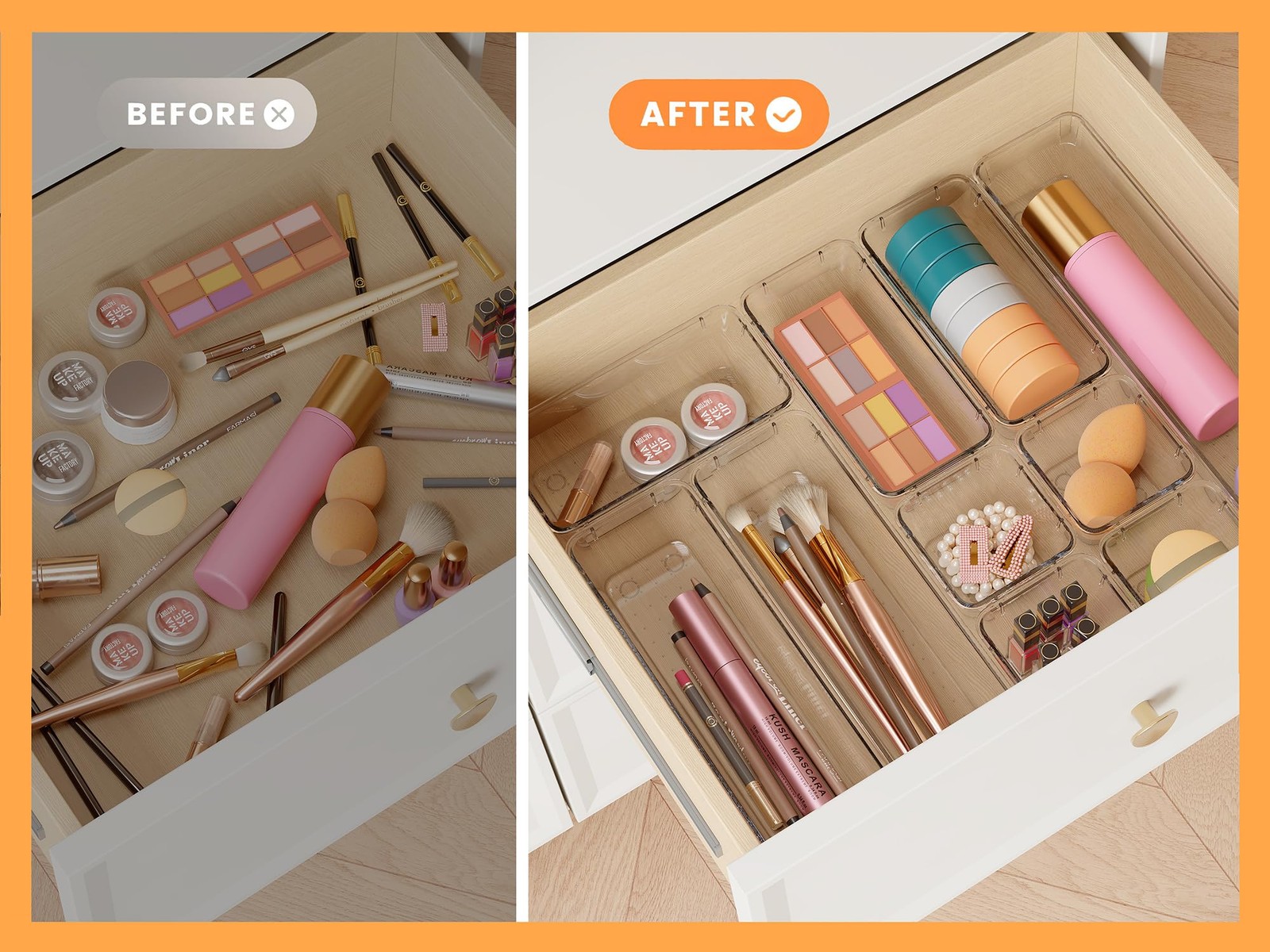 14 PCS Clear Drawer Organizer, Acrylic Makeup Organizers, Vanity Drawer Organ…