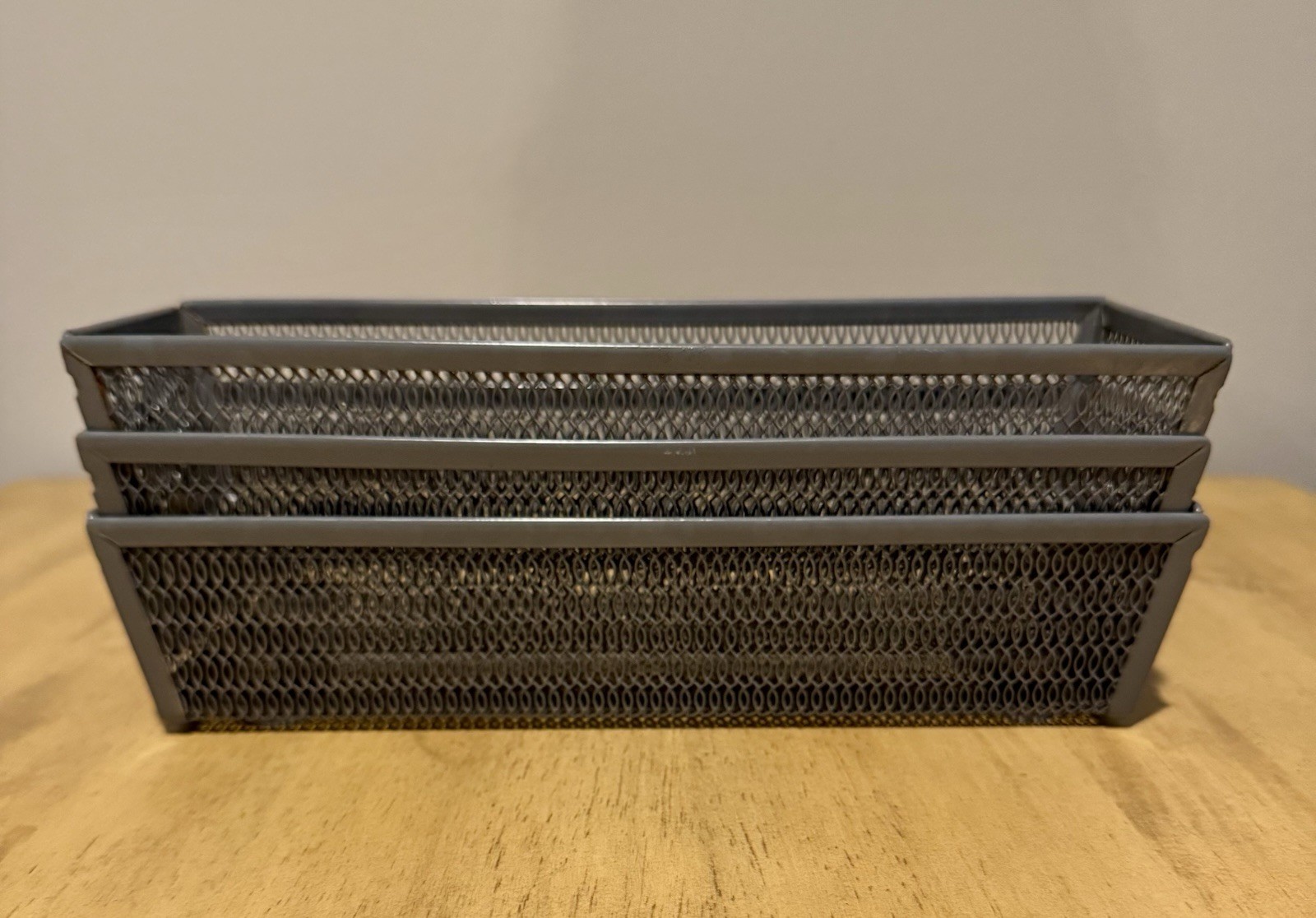 Grey Wire Organization Bins 9x3in With Bottom Pads To Prevent Scratching Gray