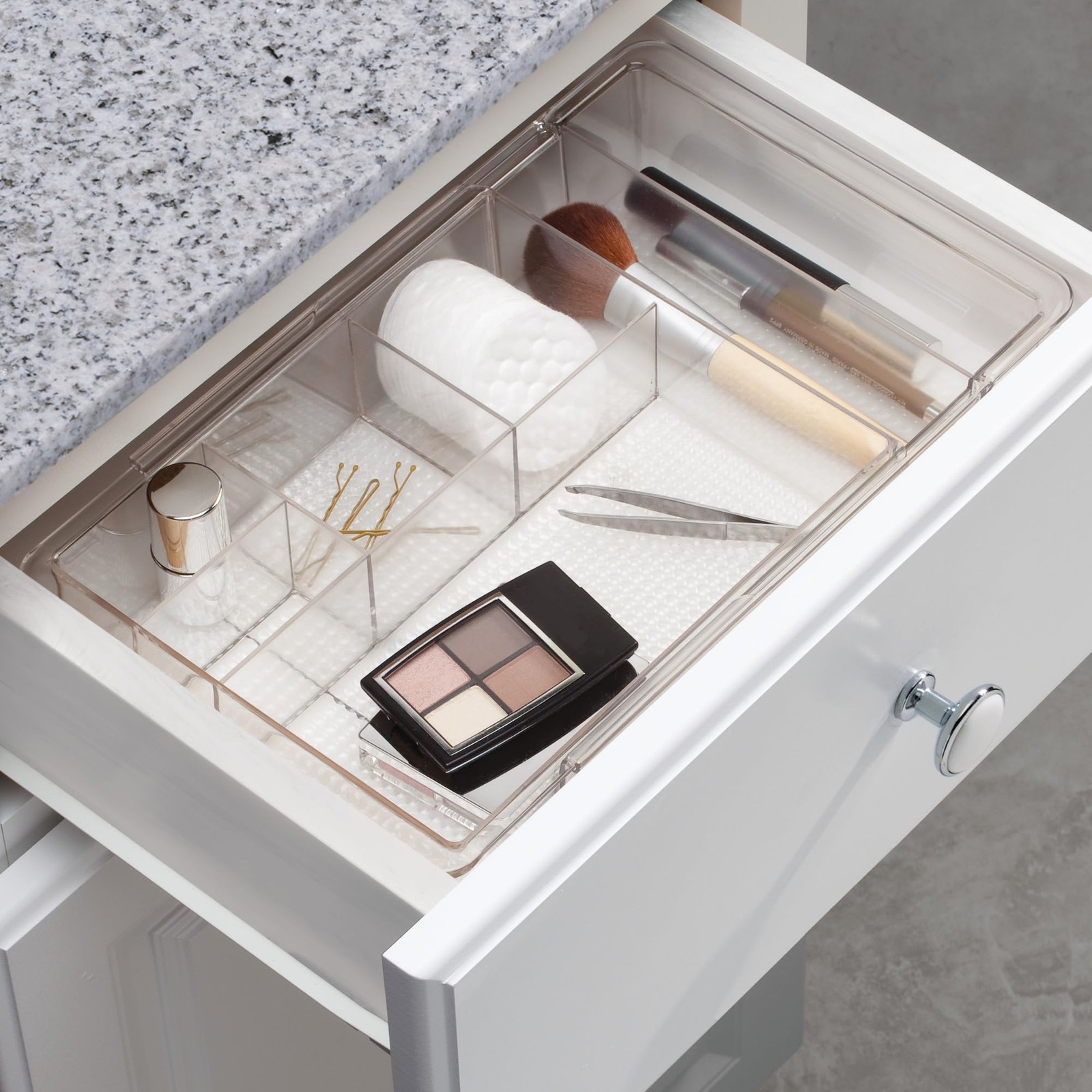 iDesign Expandable Makeup Drawer Organizer, Extends up to 18.5 Inches, Clear