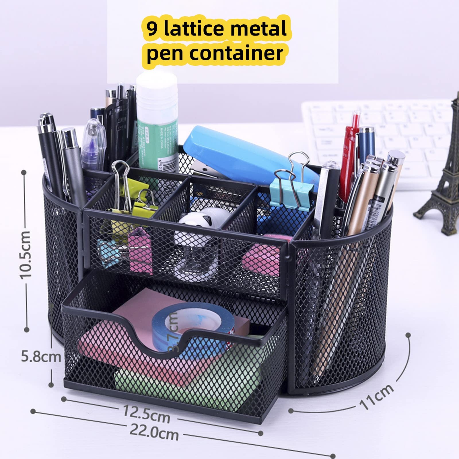 Jaugufiy Desk Organizer Mesh Desktop Office Supplies Large, Black