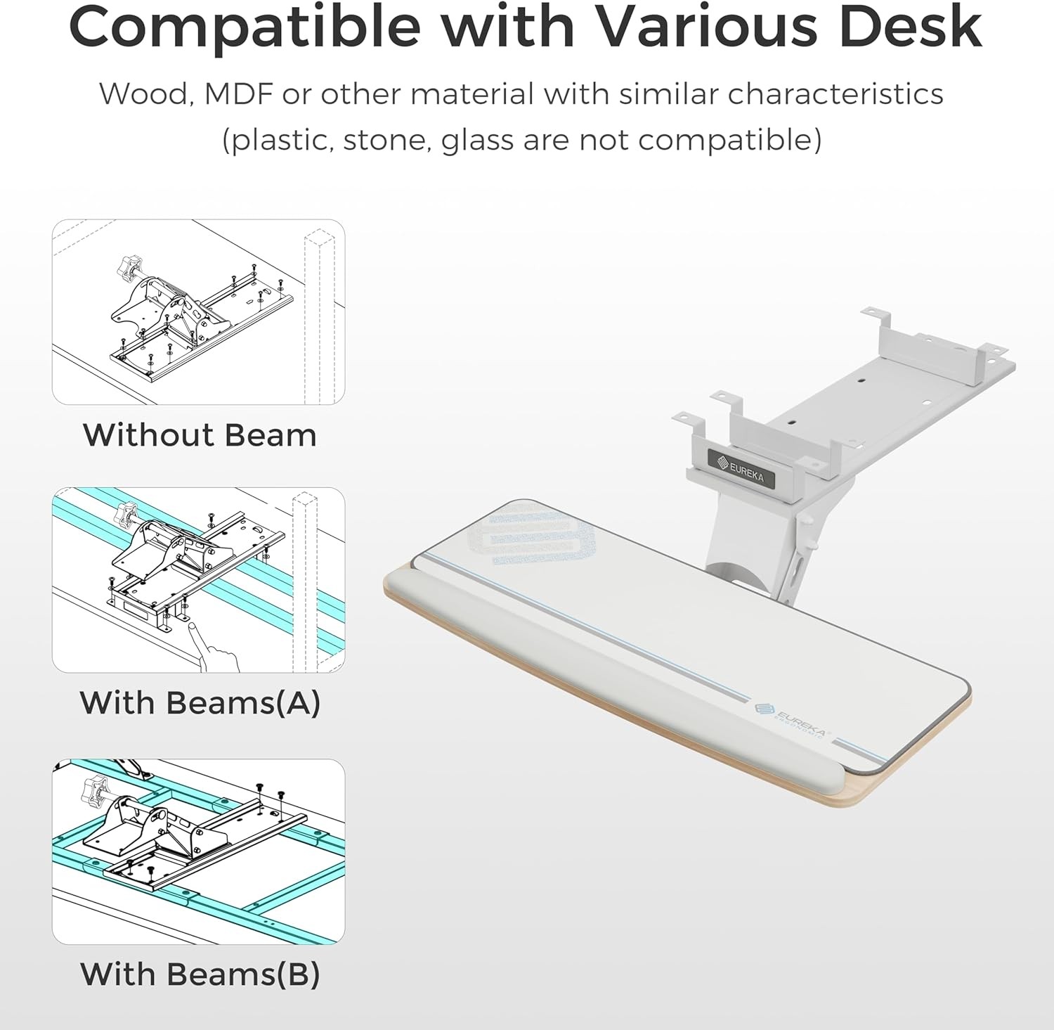 EUREKA ERGONOMIC Keyboard Tray Height Adjustable, Swivel 25 Inches, Maple