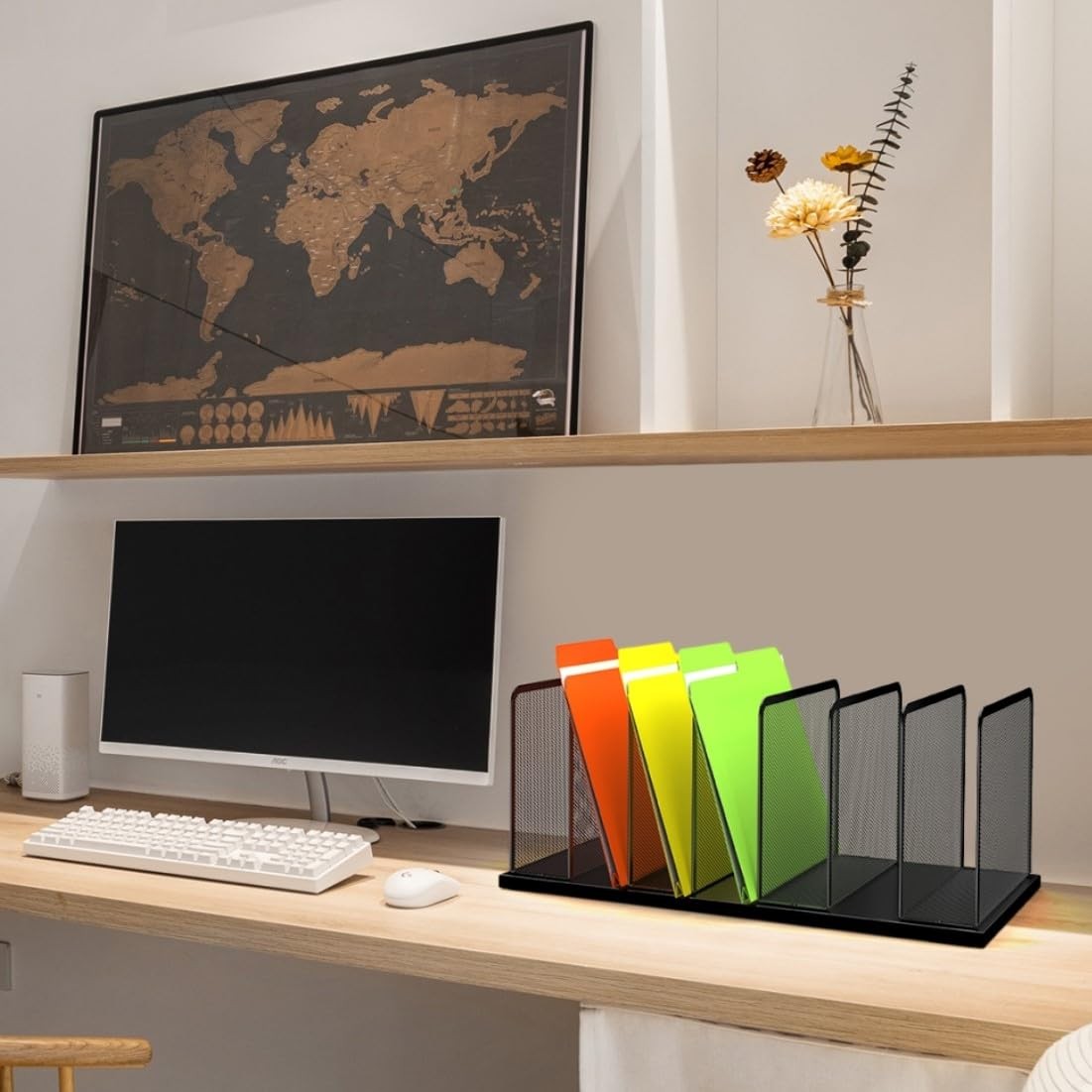 Kuntine.B Desk File Organizer Upright Mesh Desktop 1 Pack 7-Section, Black