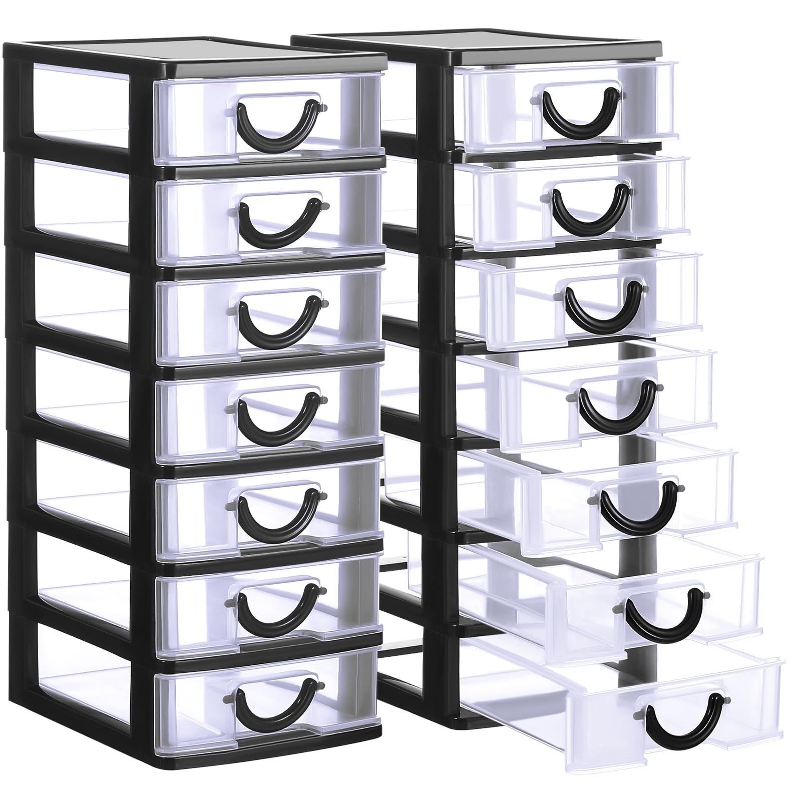 Thyle 2 Pcs Plastic Drawers Organizer Mini Stackable 7 Tier, Black