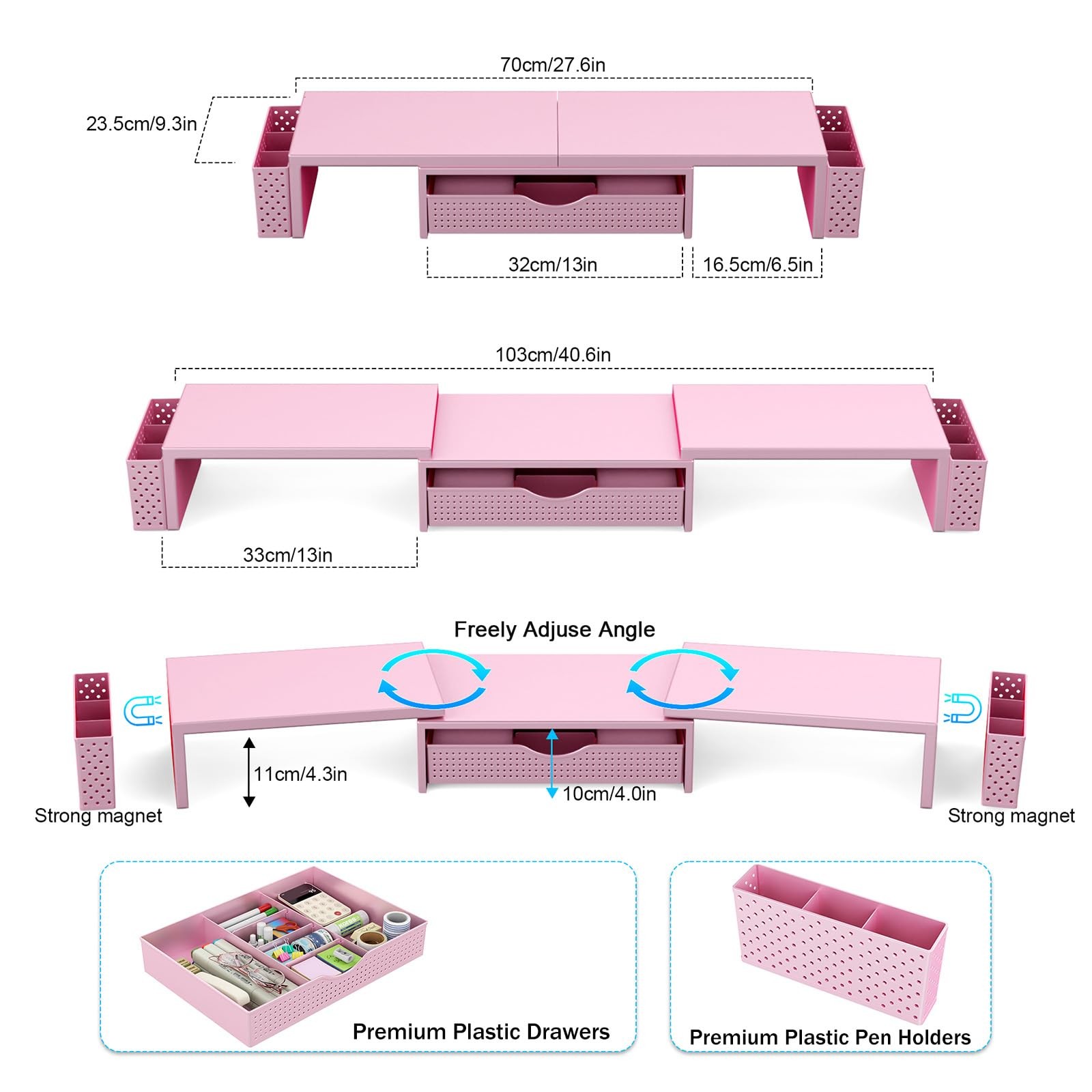 Spacrea Metal Desk 40 inches (W) x 9.3 (L) x 4.3 (H), Pink