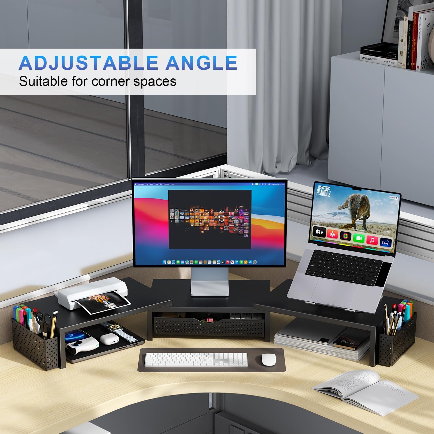 gianotter Dual Monitor Stand Riser, Desk Organizer With Drawer and 2 Black