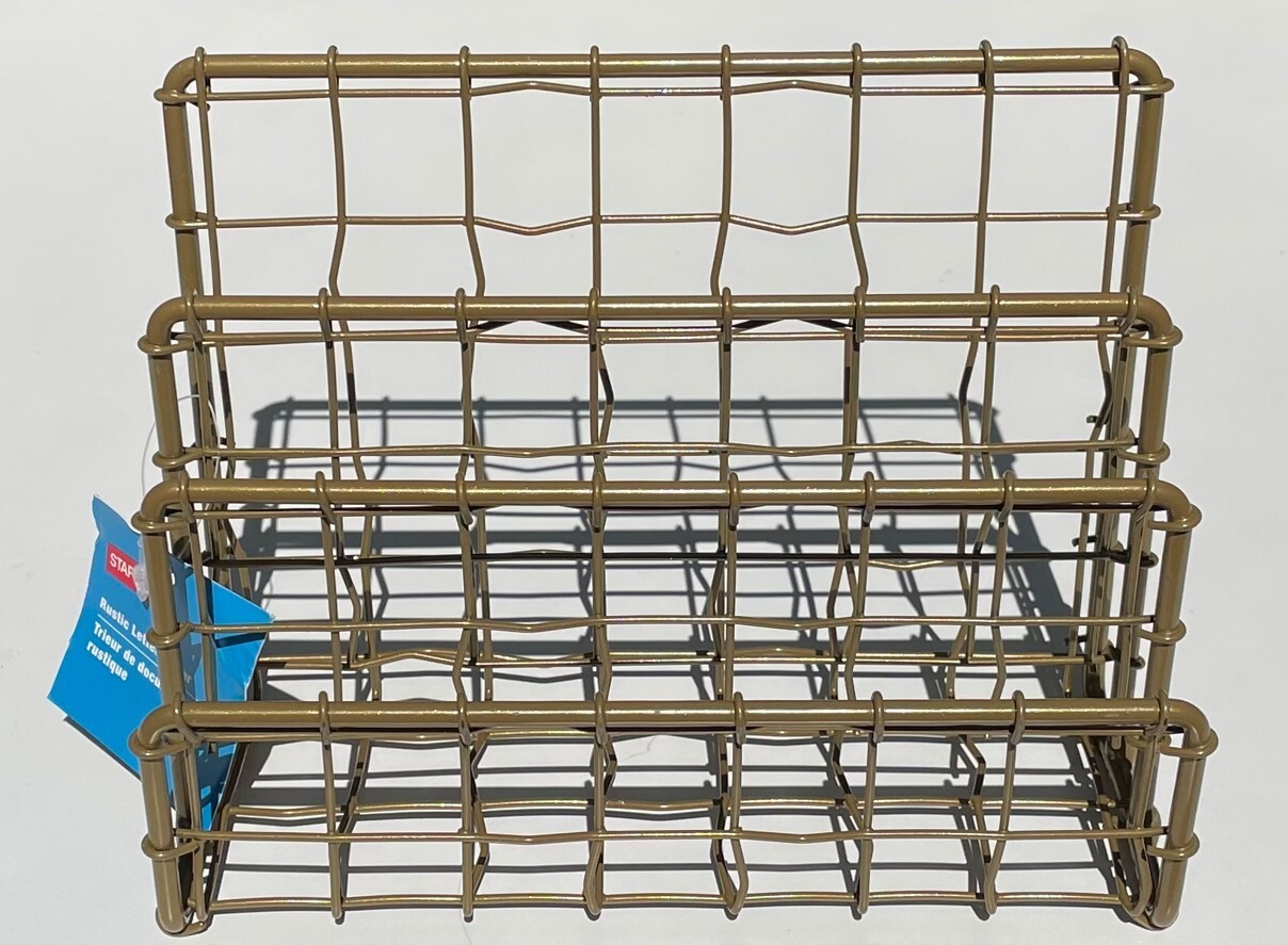 Staples 3-Section Wire Metal Mesh Desk Organizer Mail Letter Sorter Holder Gold