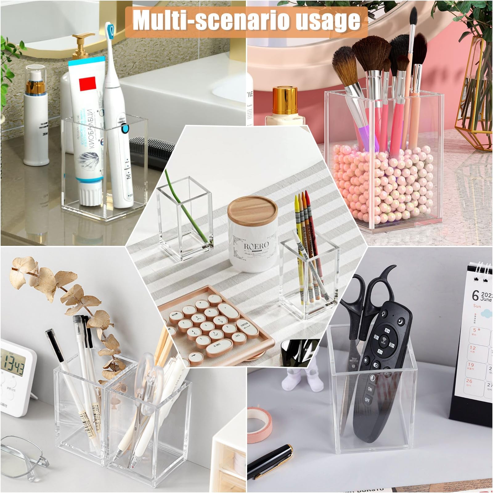 Cerpourt 3 Pack Clear Acrylic Makeup Brush Holder,Acrylic Cosmetic