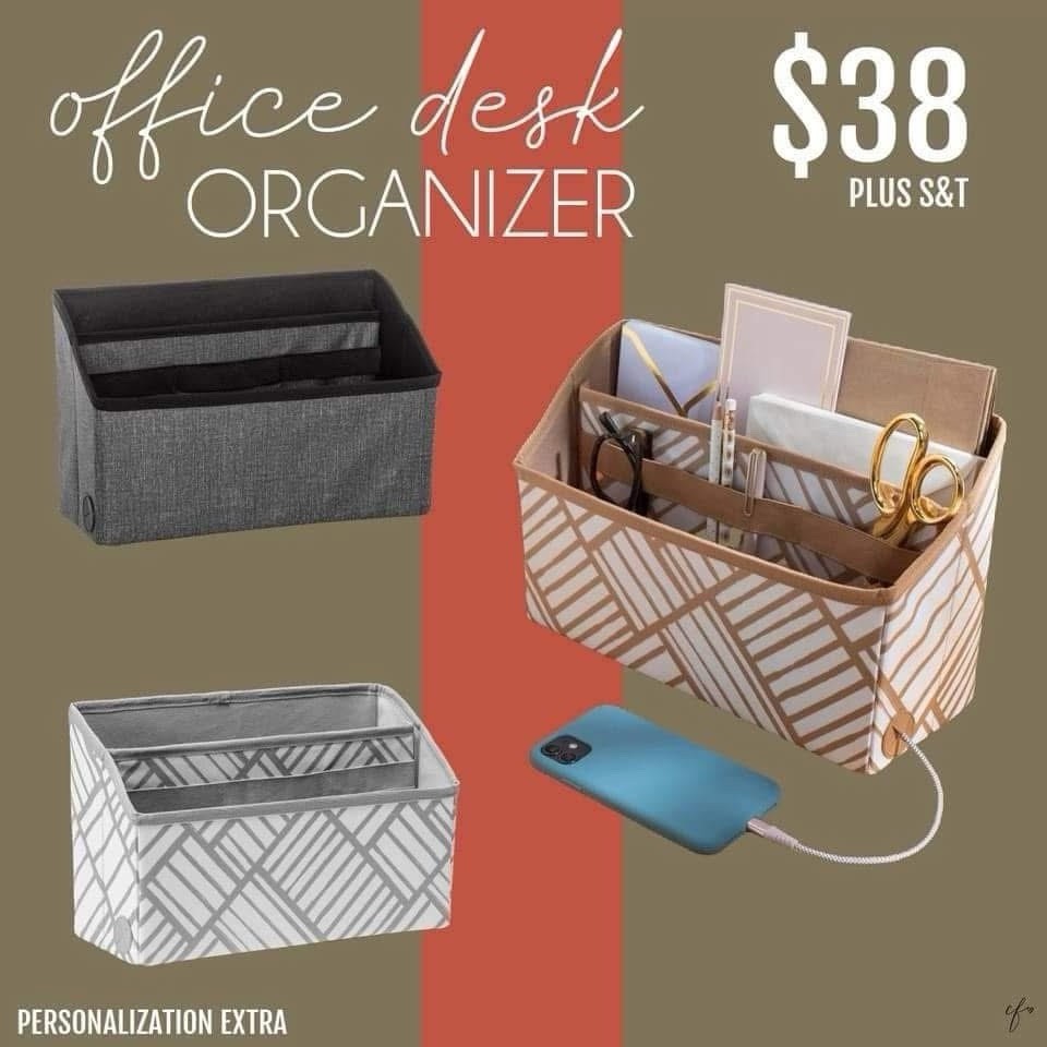 New Thirty One Office Desk Organizer Charcoal Crosshatch (Grey) 569A