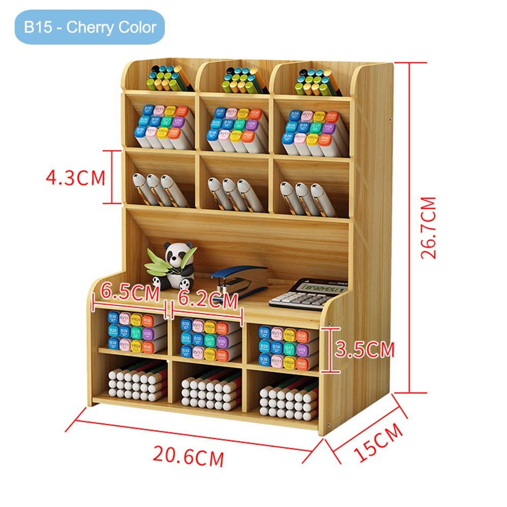 Wooden Desk Organizer, Large Capacity DIY Pen Holder Storage Box Desktop Stat