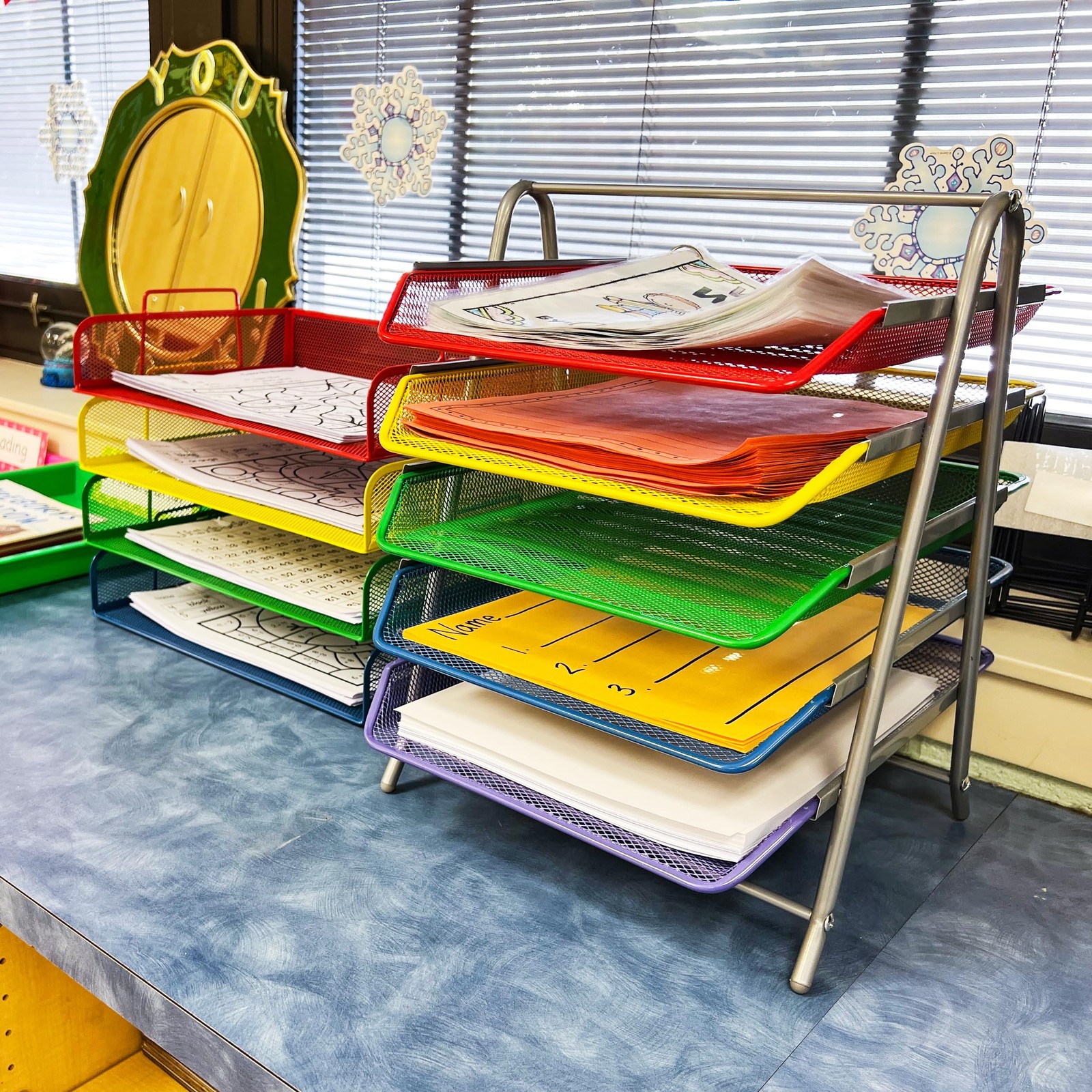 Mind Reader 5-Tier Paper Tray Organizer Multicolor Trays Classroom File