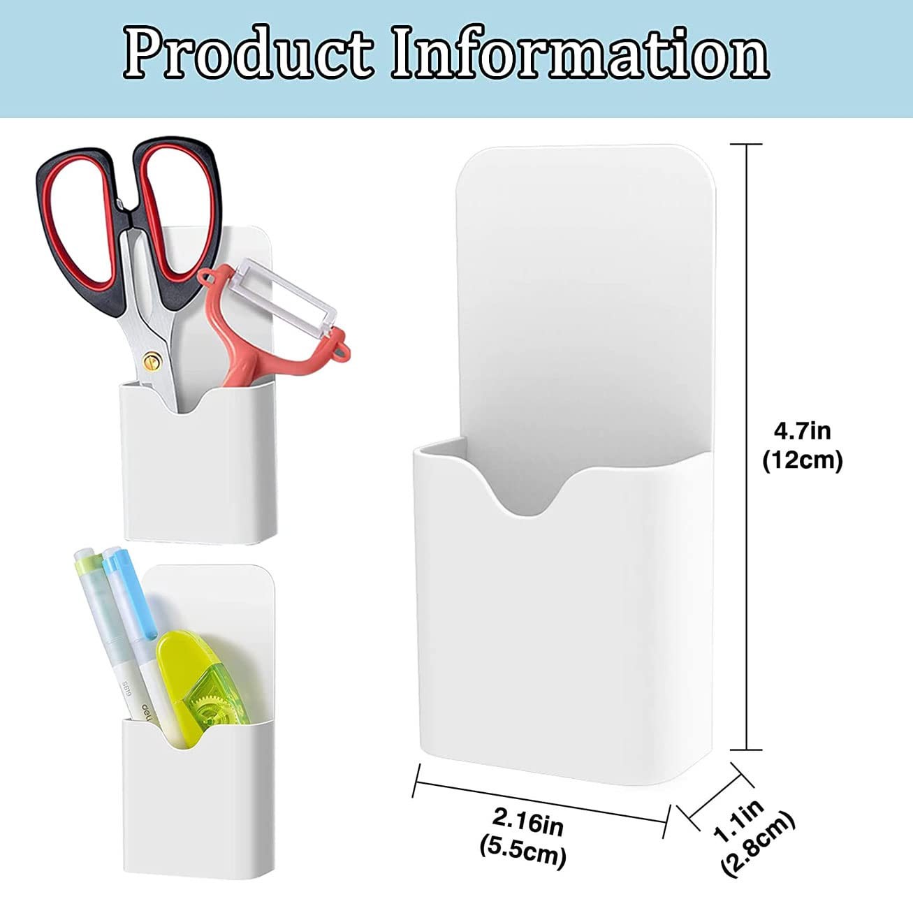 Magnetic Marker Holder Pen Holder for Whiteboard Fridge Organizer 2Pack White