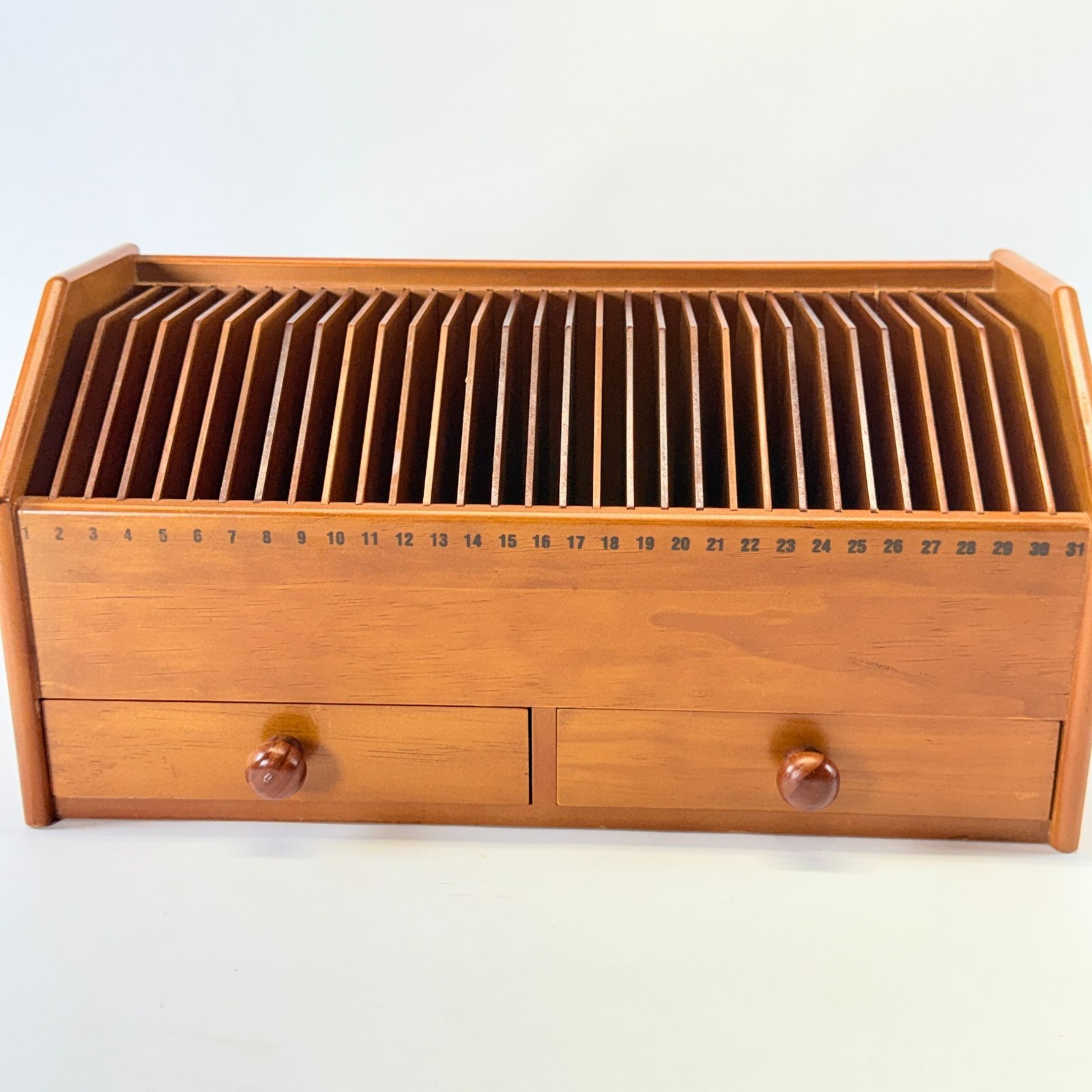 Vintage Wooden Bill Organizer 31 Slots Desk Mail Sorter Drawer