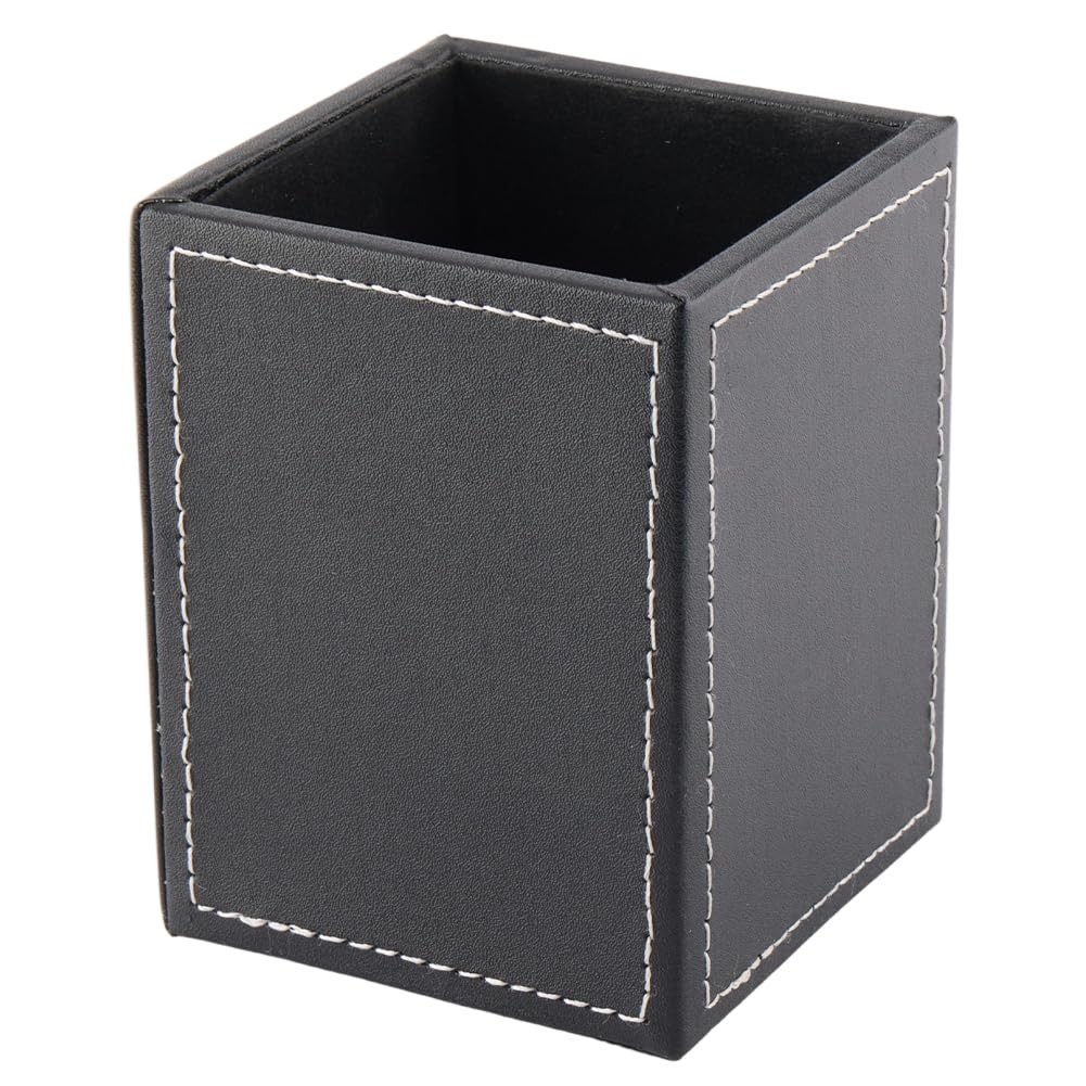 PU Leather Pen Holder Square Desk Organizer Office Storage Box
