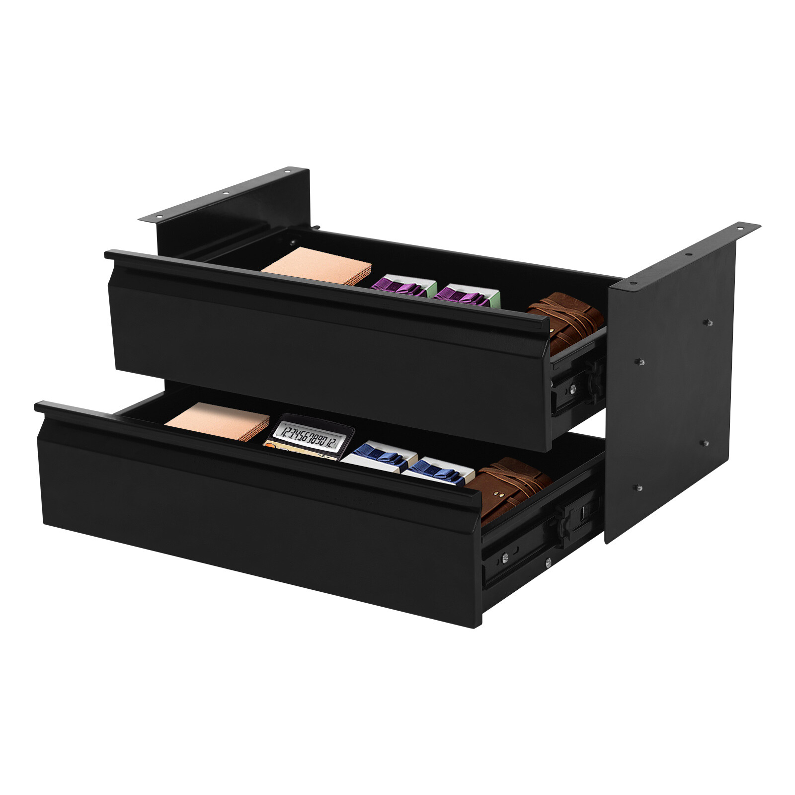 Black Dual Level 16″ Pull Out Under Desk Storage Drawer Set