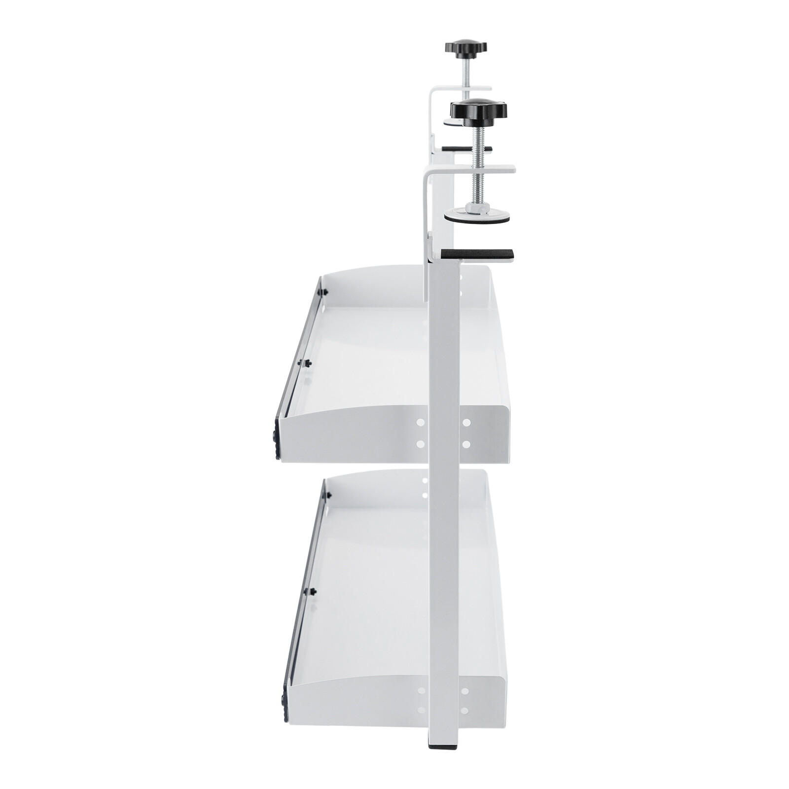 2-Tier Clamp-On Desk Shelf, Adjustable White Storage Organizer for Home