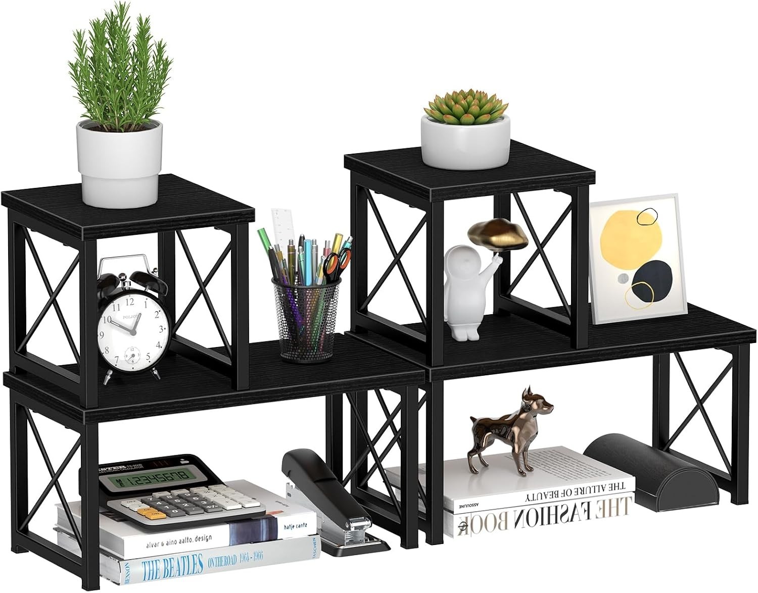 Versatile 2 Tier Desk Organizer, Freestanding Shelf – Black