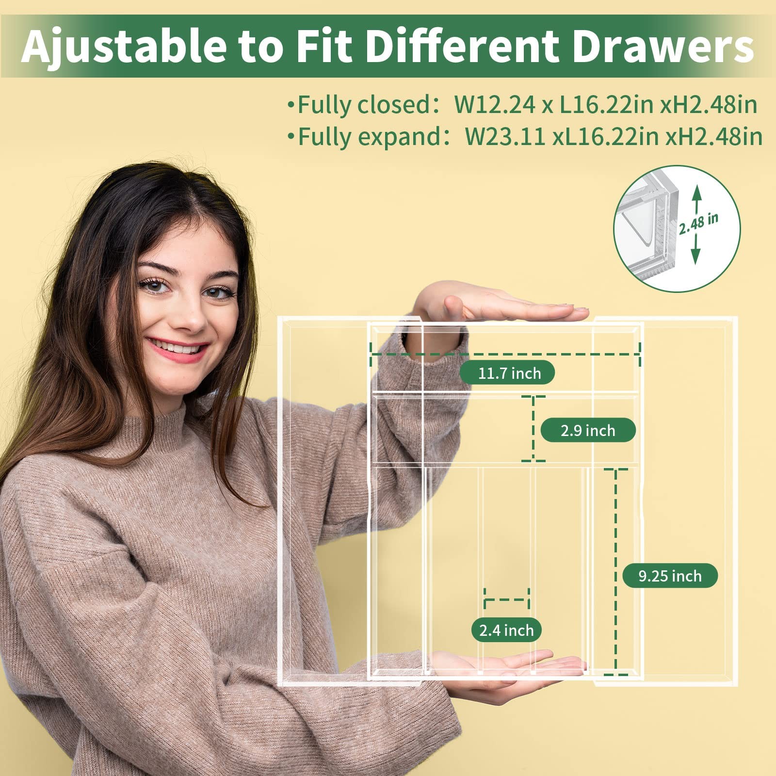 NIUBEE Expandable Kitchen Drawer Organizer 17×16.3×2.7 inch, Acrylic Clear