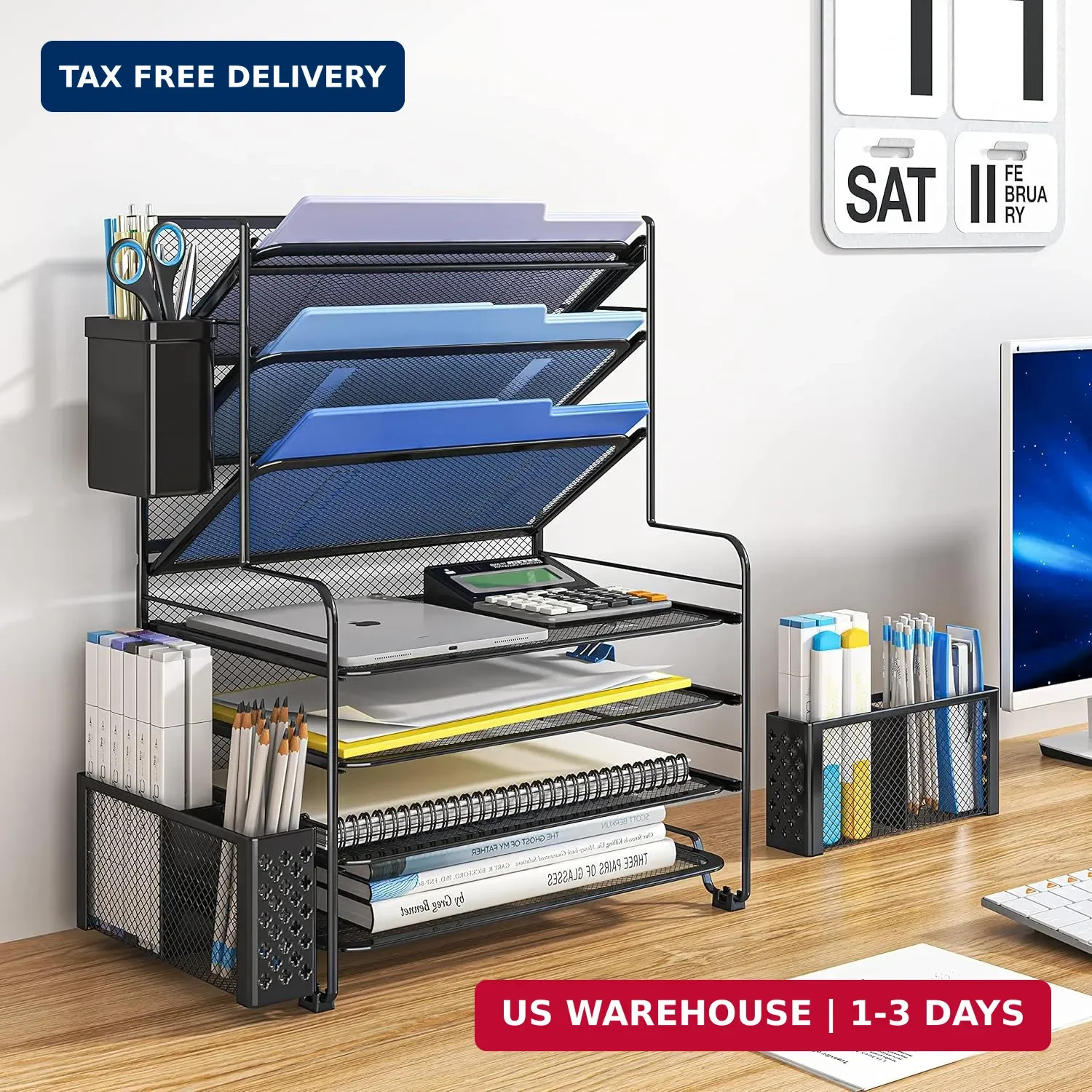 Simple Trending 7 Tier Desk File Organizer, Letter Tray Paper Organizer with Pen