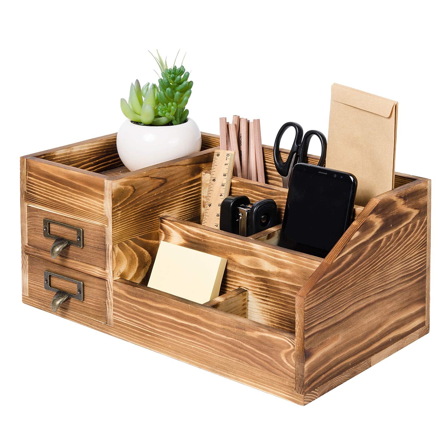 Liry Products Rustic Wooden Desktop Organizer Office Supplies Brown Tabletop …