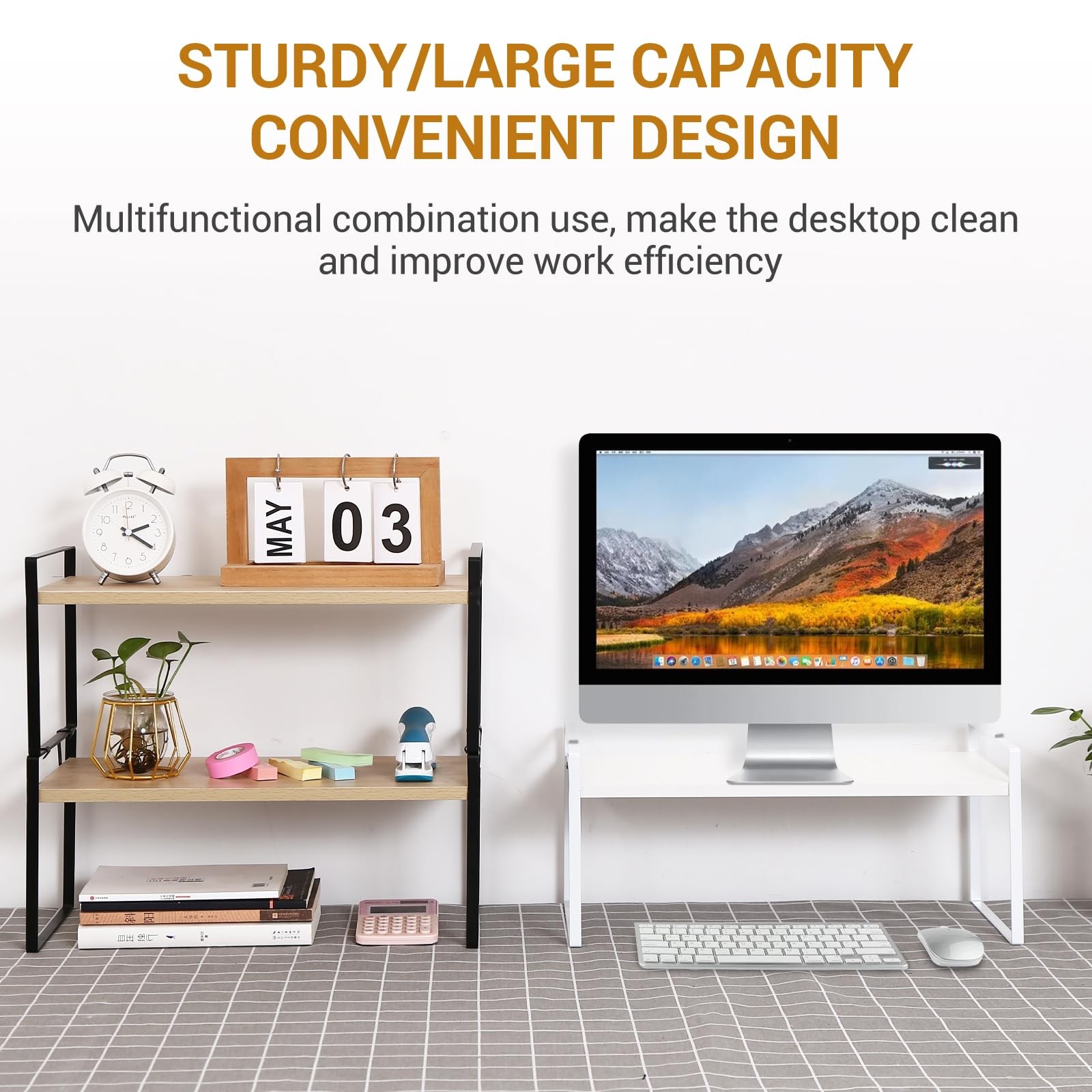 Desk Shelf Organizer for Top of 6.2D x 11.8W x 6.2H in, 2-tier White/White