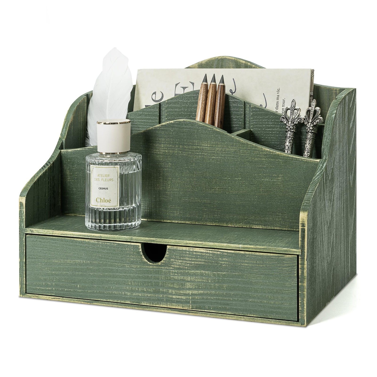 Pine Wood Organizer for Desk – Rustic Style Sorter Countertop Organizer for F…