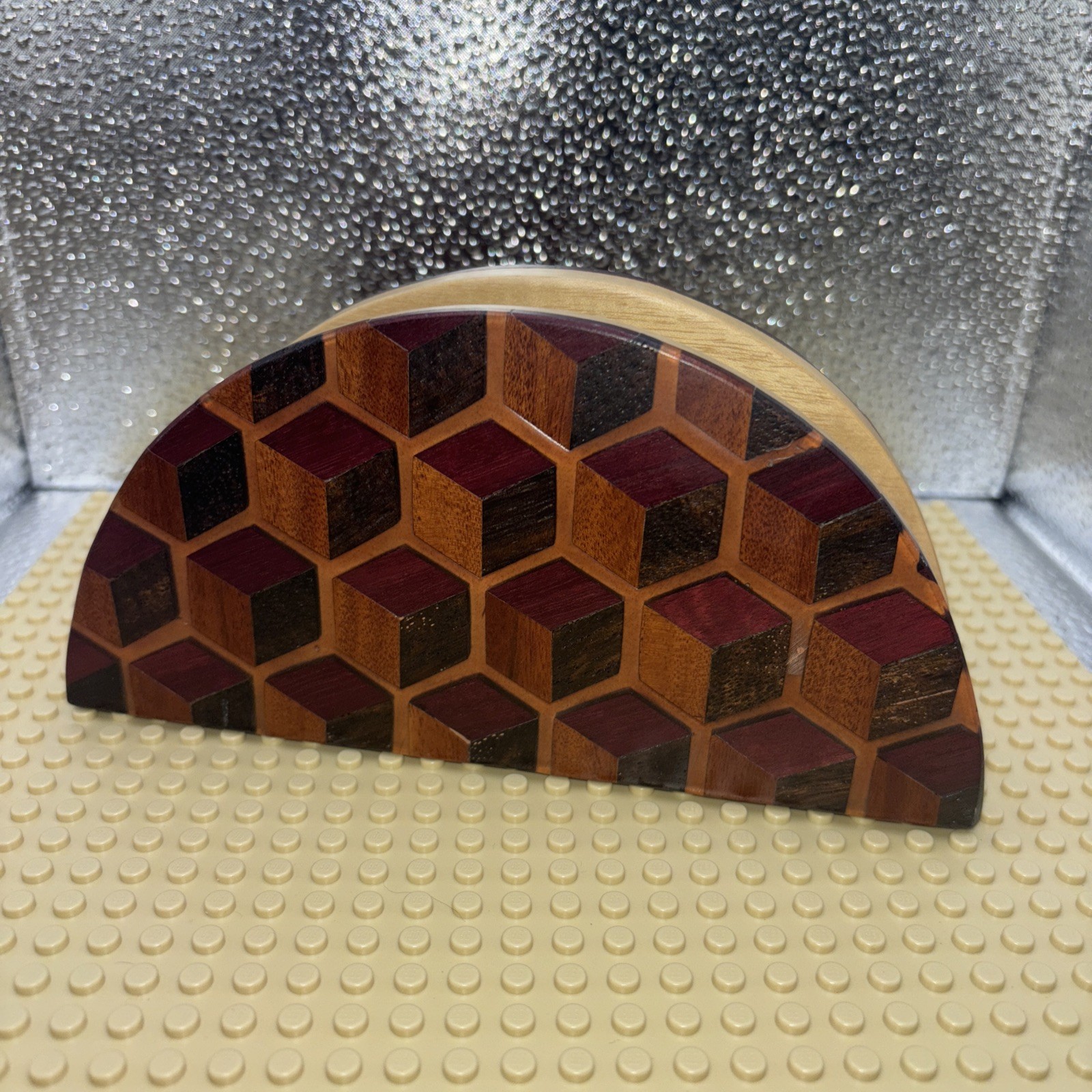 Homemade Wood Epoxy Inlay Desk Office Organizer Letter Napkin Holder MCM 7×3.5×2
