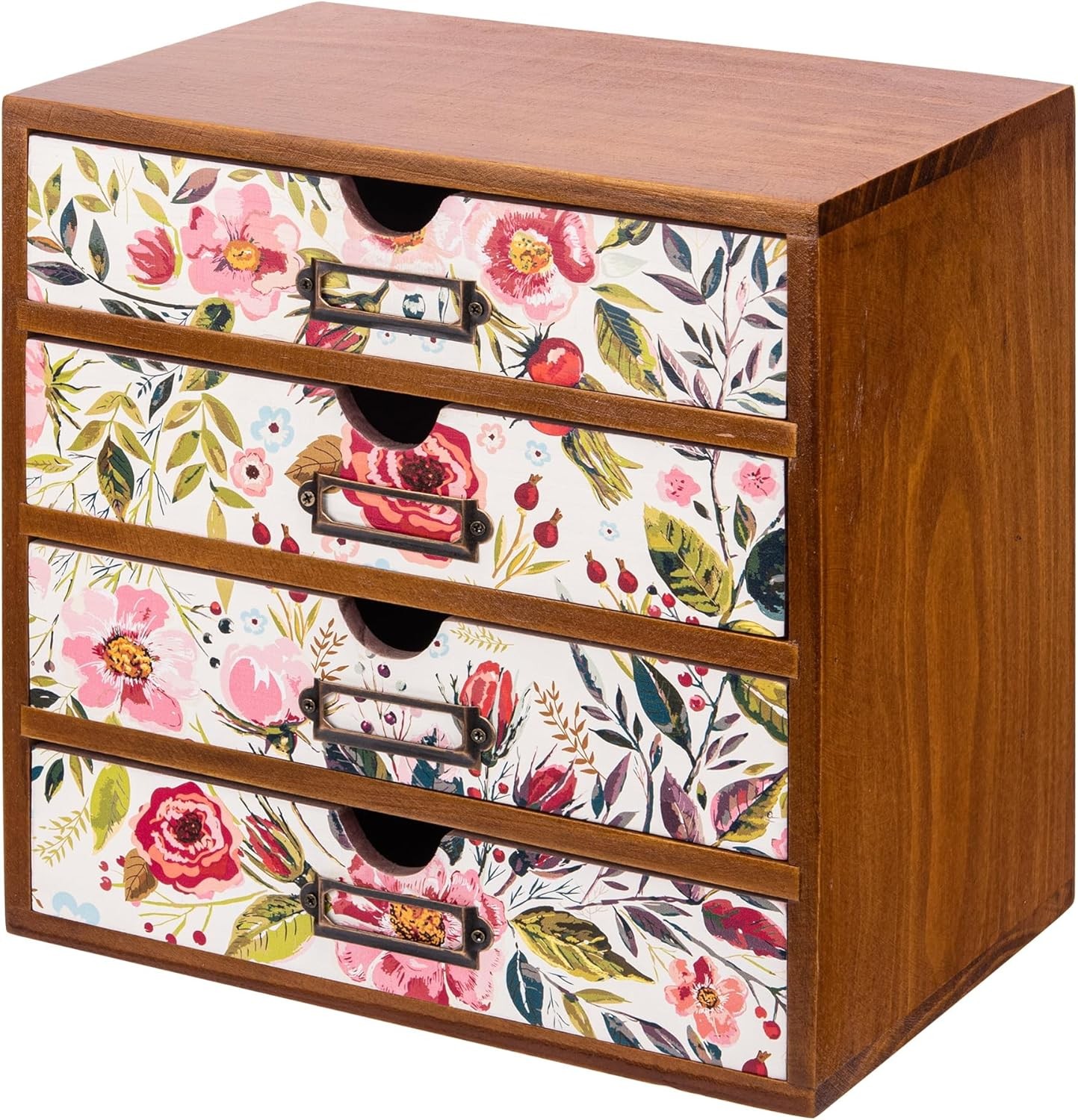 4-Drawer Vintage Desk Organizer in Floral Vibrant Botanical Flower on White