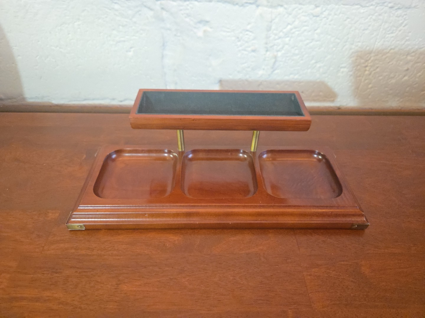 Bombay Co 1996 2 Tier Wood Office Desktop Organizer Dresser Tray Brass Corners