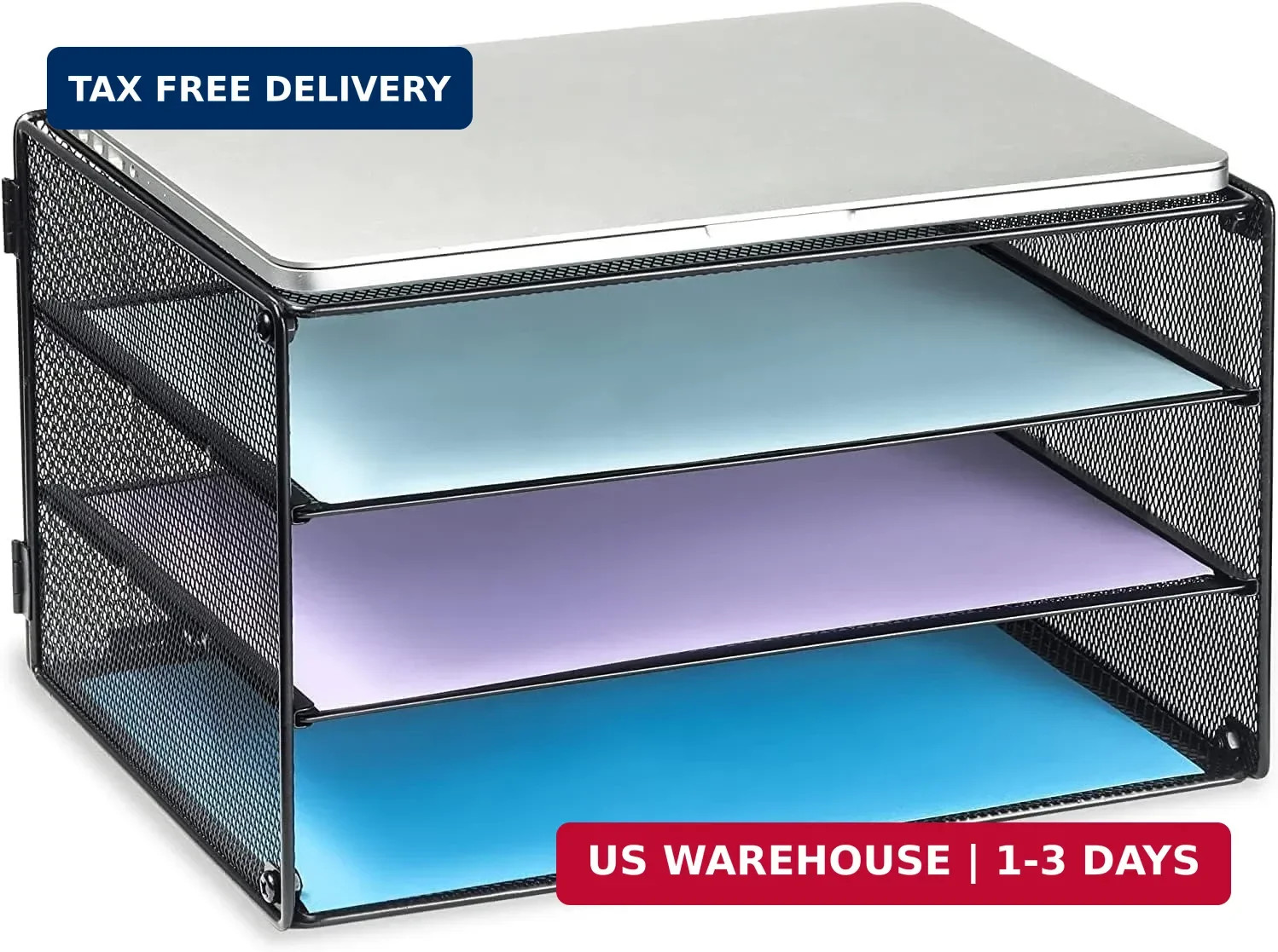 DALTACK 3 Tier Letter Tray Paper Organizer with Sliding Mesh Trays Black | Metal