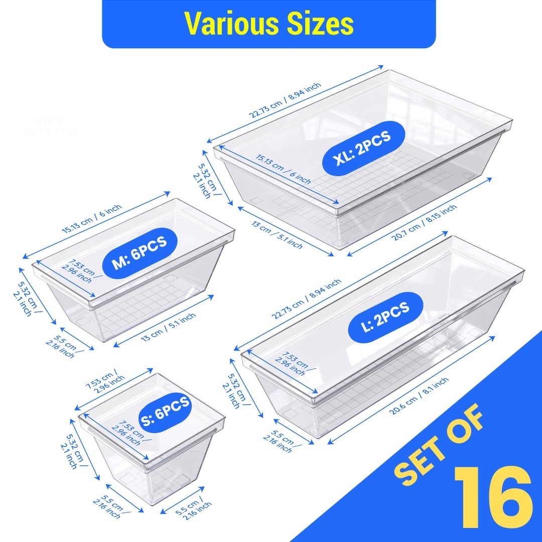 YAN & HIN Set of 16 Stackable Non-Slip Acrylic Organizers for Clear
