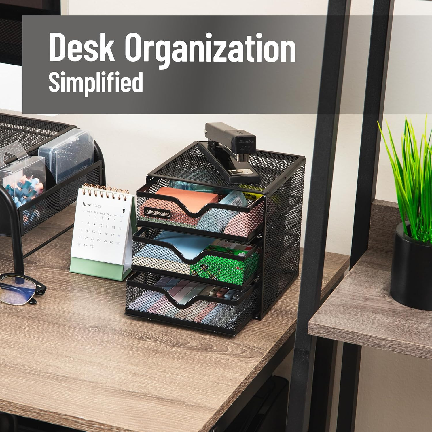 Desktop Accessory Storage, Desk Supplies, Organizer, Office, Metal Mesh, 6.25″ L