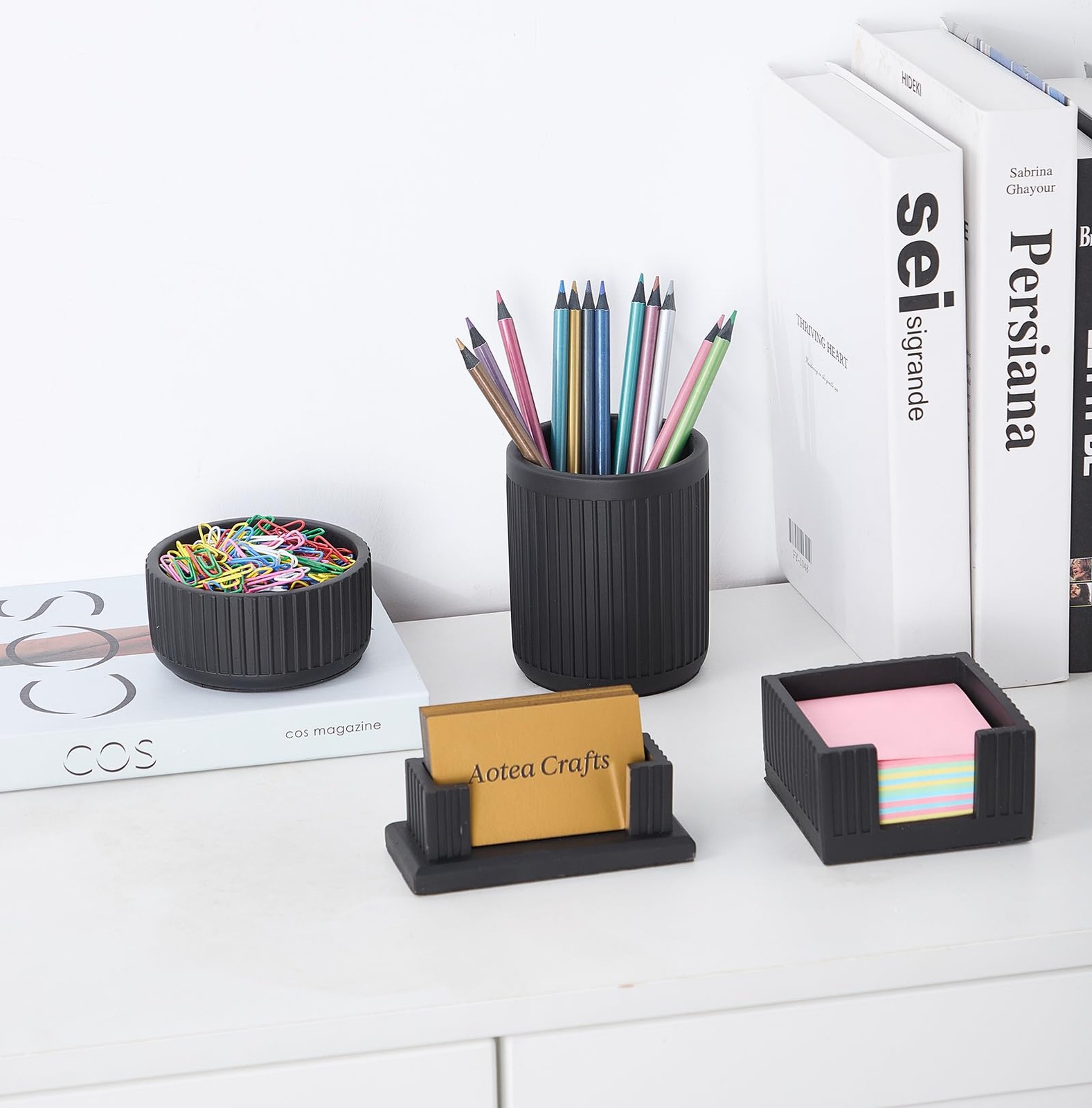 Set of 4 – Concrete Desk Accessories For Modern, Industrial, Minimalist Offic…