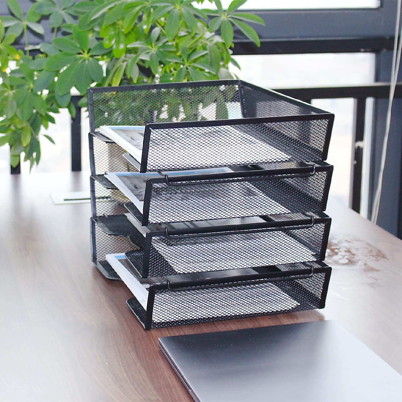 4 Tier Metal Mesh Desk Organizer-Stackable Paper Tray for Home, Office,School…