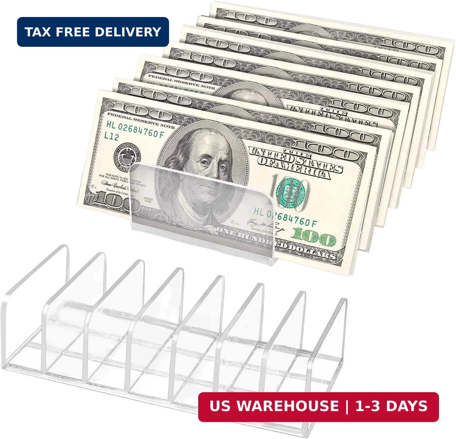2 Packs Acrylic Mail Organizer Plastic Desk Cash Tray,7 Section Divided Vanity O