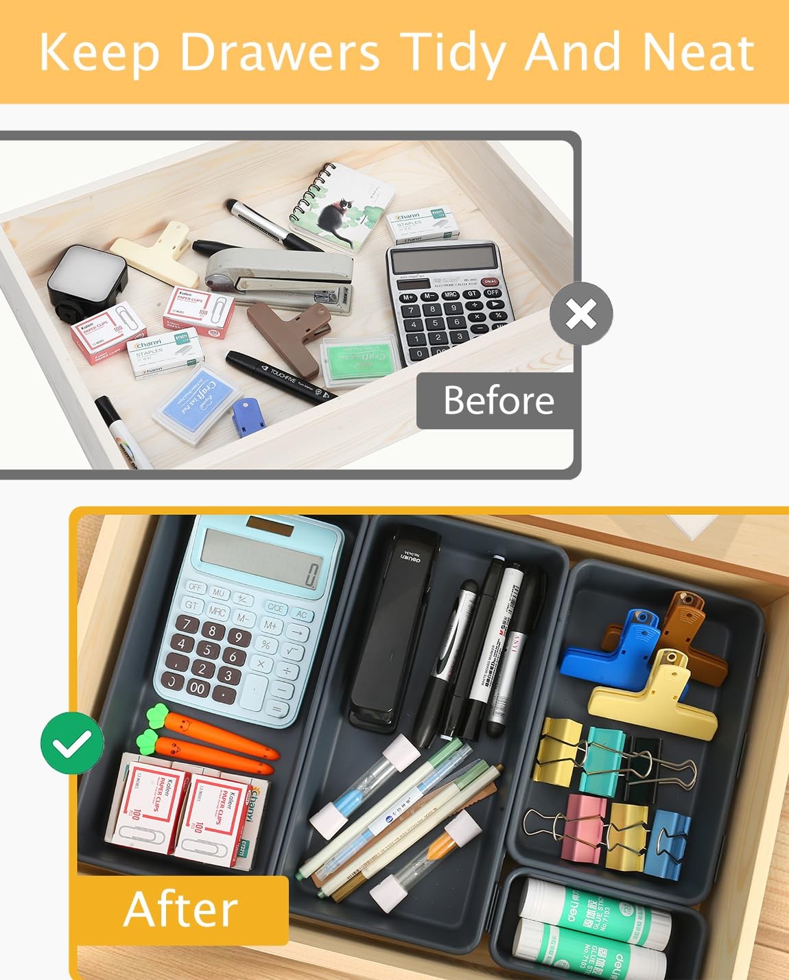 6 PCS Large Drawer Organizer, 3 Sizes Plastic Versatile 2XXL+2XL+2L, Gray