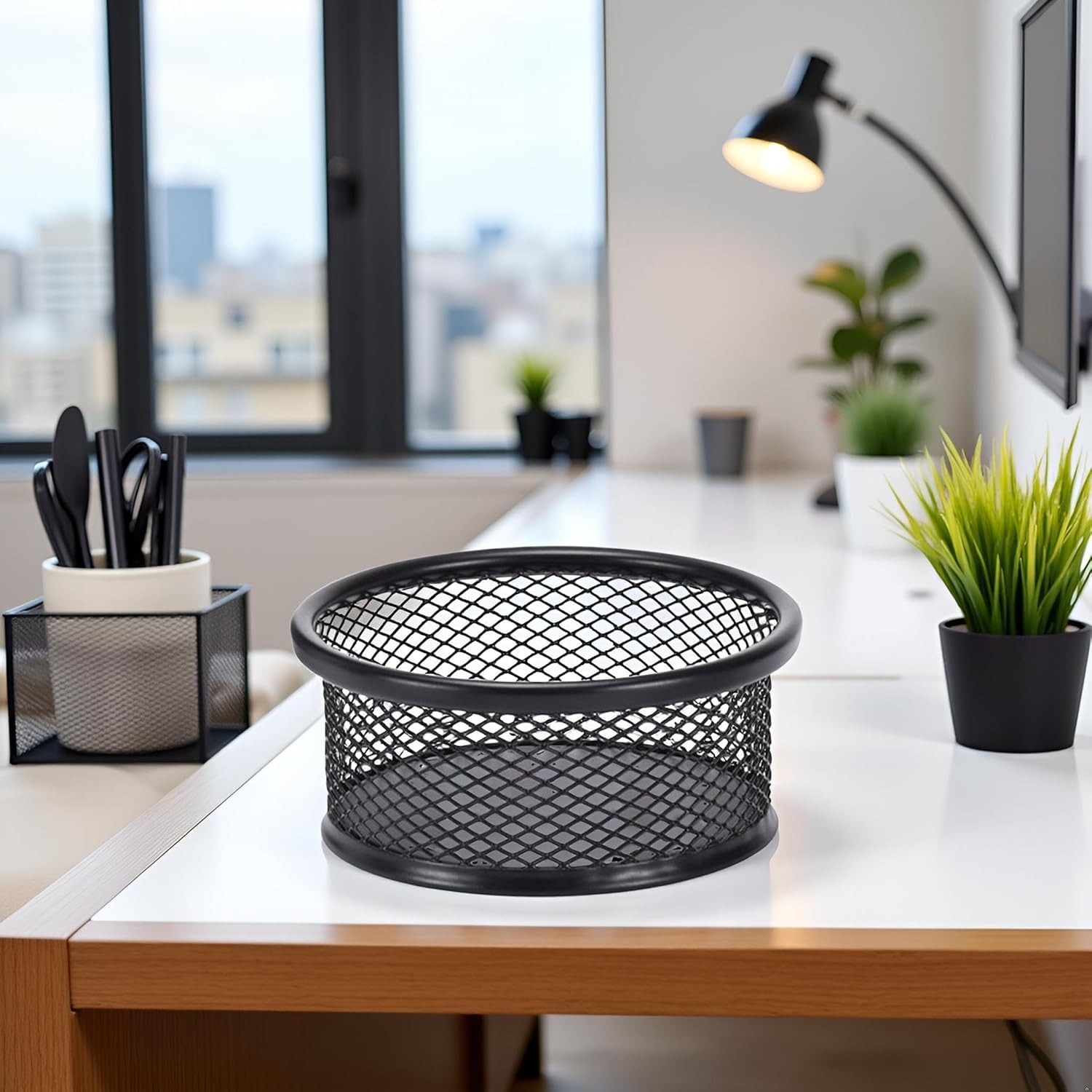 1 Pc Black Minimalist Metal Paper Clip Holder Mesh Paperclip Bowl Binder Clip…