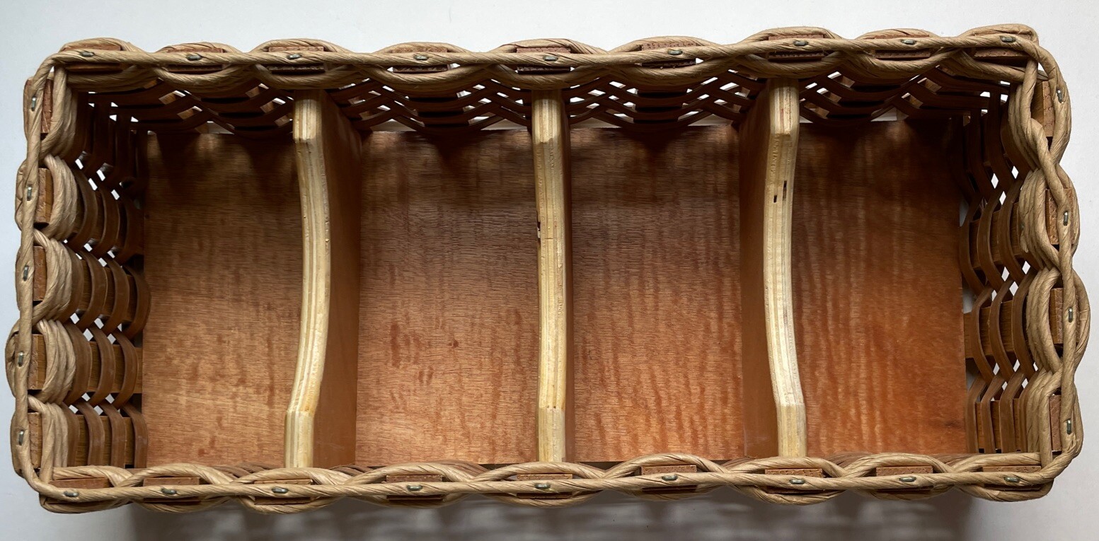 Handmade Desk Organizer Woven Basket 3 Sections Brown Dated 2005 Signed Sturdy