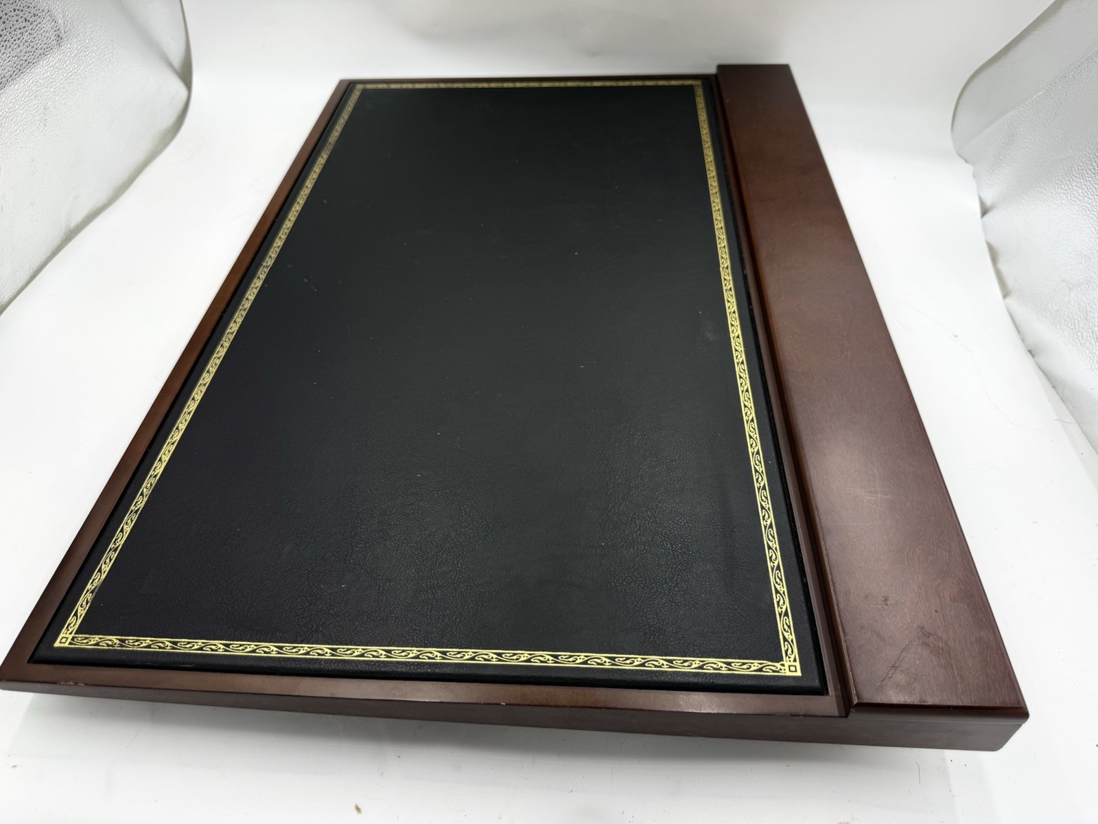 ✨✨Vintage Bombay Co Executive Desk Wood&Leather Pad Blotter Golden Accents✨✨